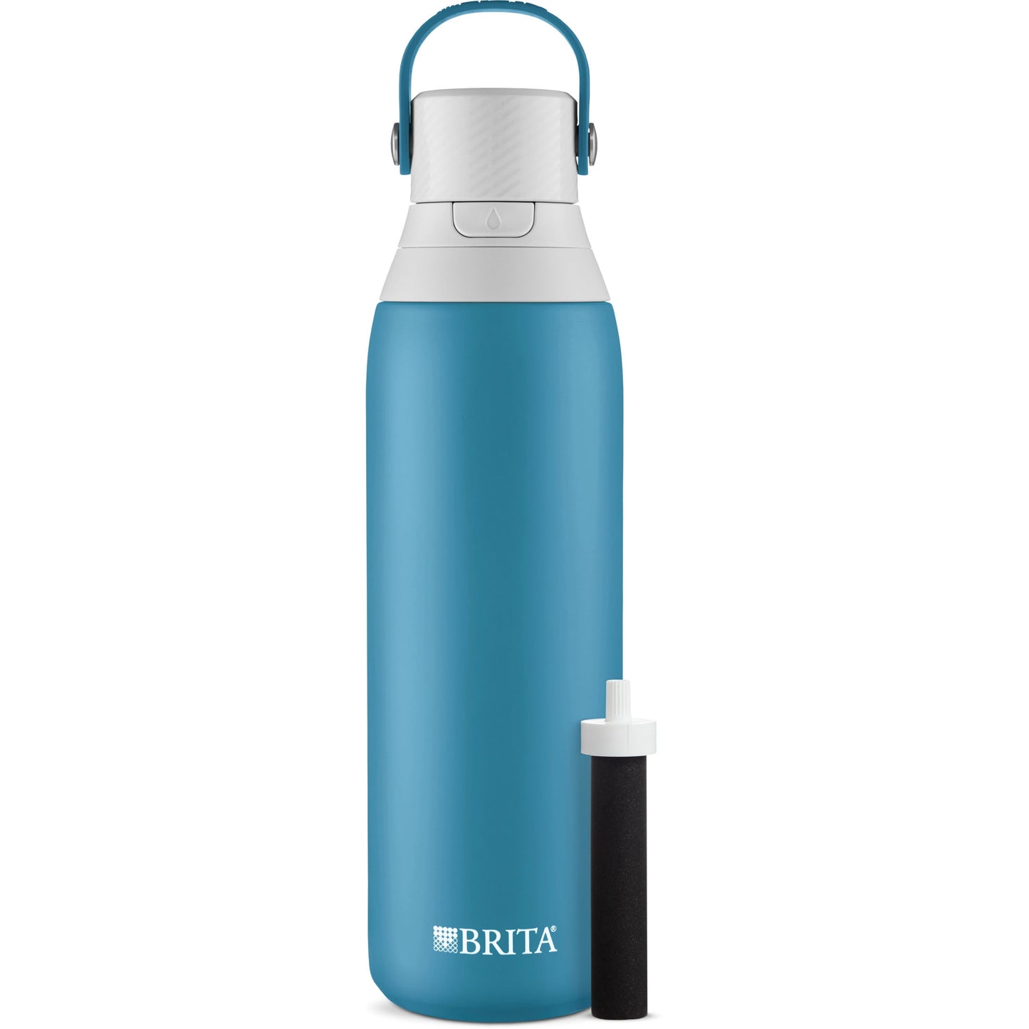Brita 20 oz Premium Stainless Steel Filtered Water Bottle, Blue Jay, Leak Proof, BPA Free with Straw
