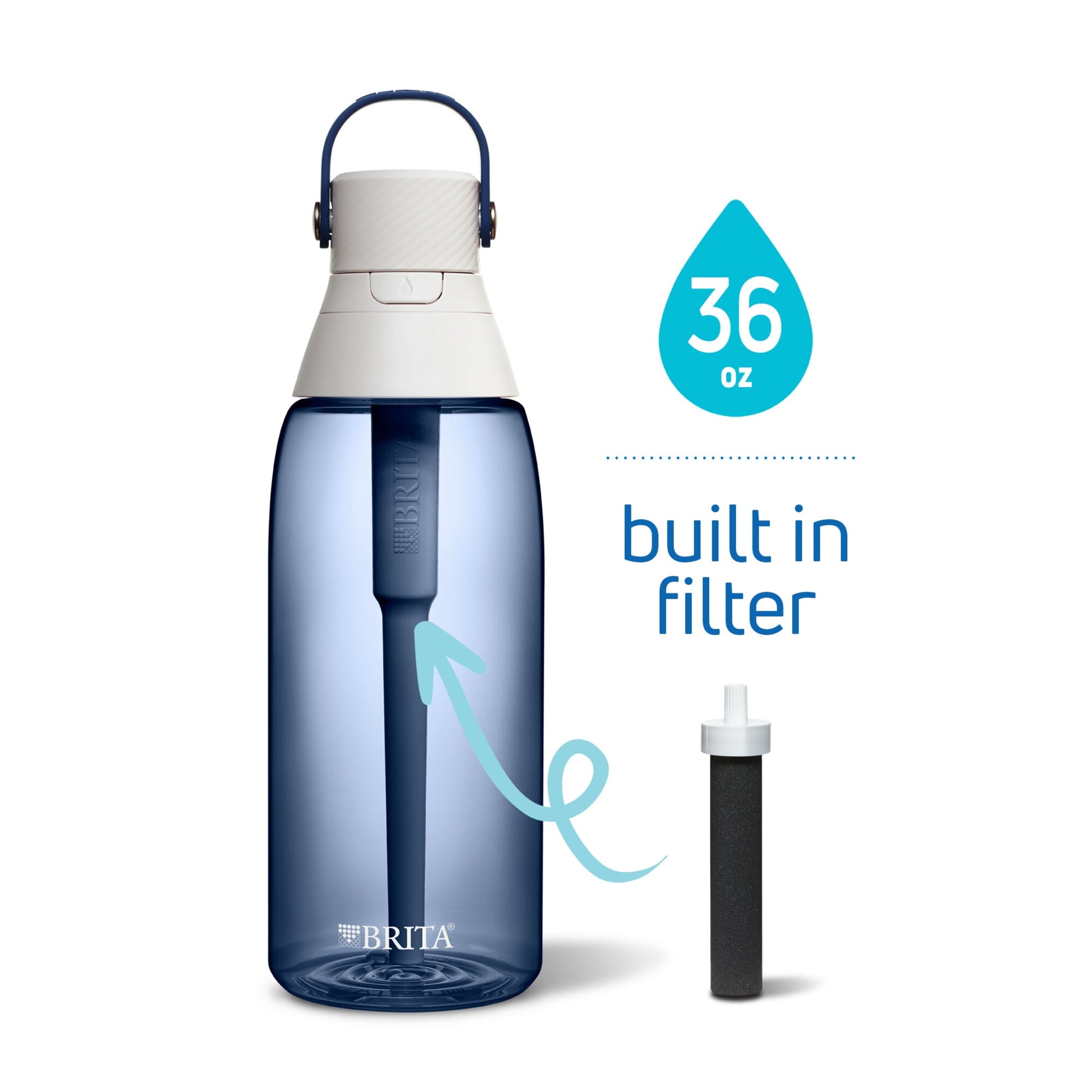 Brita 36 oz Night Sky Plastic Filtered Water Bottle, Reduces Chlorine, Leak Proof with Straw
