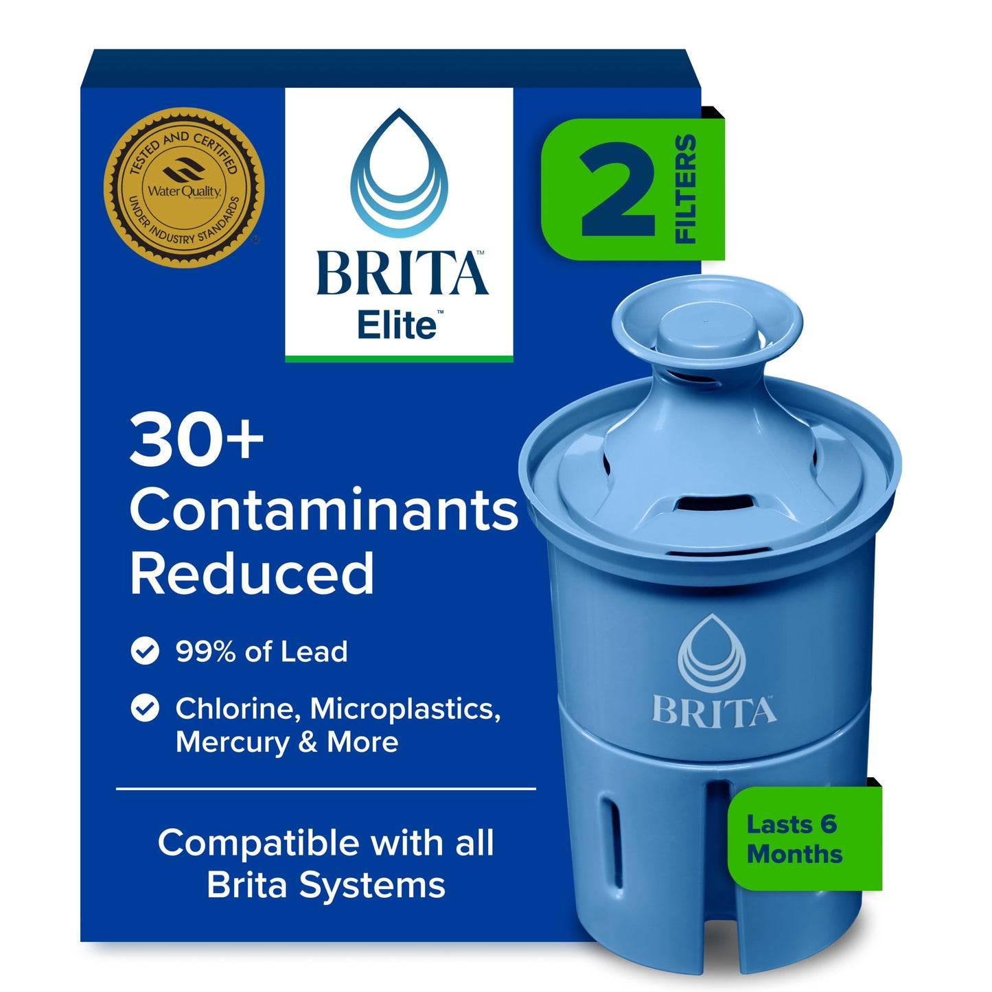 Brita Elite Replacement Water Filter for Pitchers and Dispensers, 2 Pack