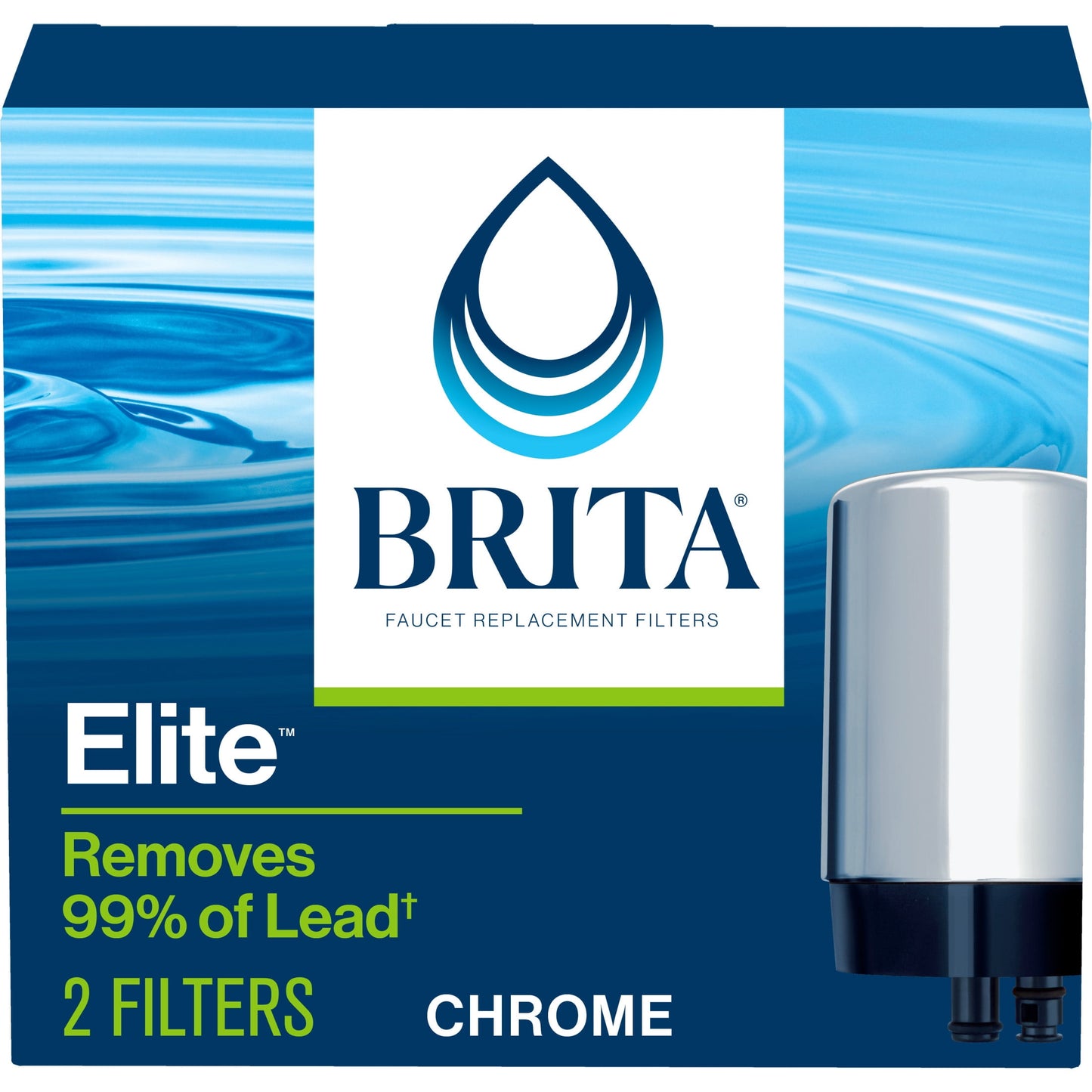Brita Elite Chrome Replacement Water Filter, Compatible with Brita Faucet Water Filter Systems (2 Pack), Reduces Lead