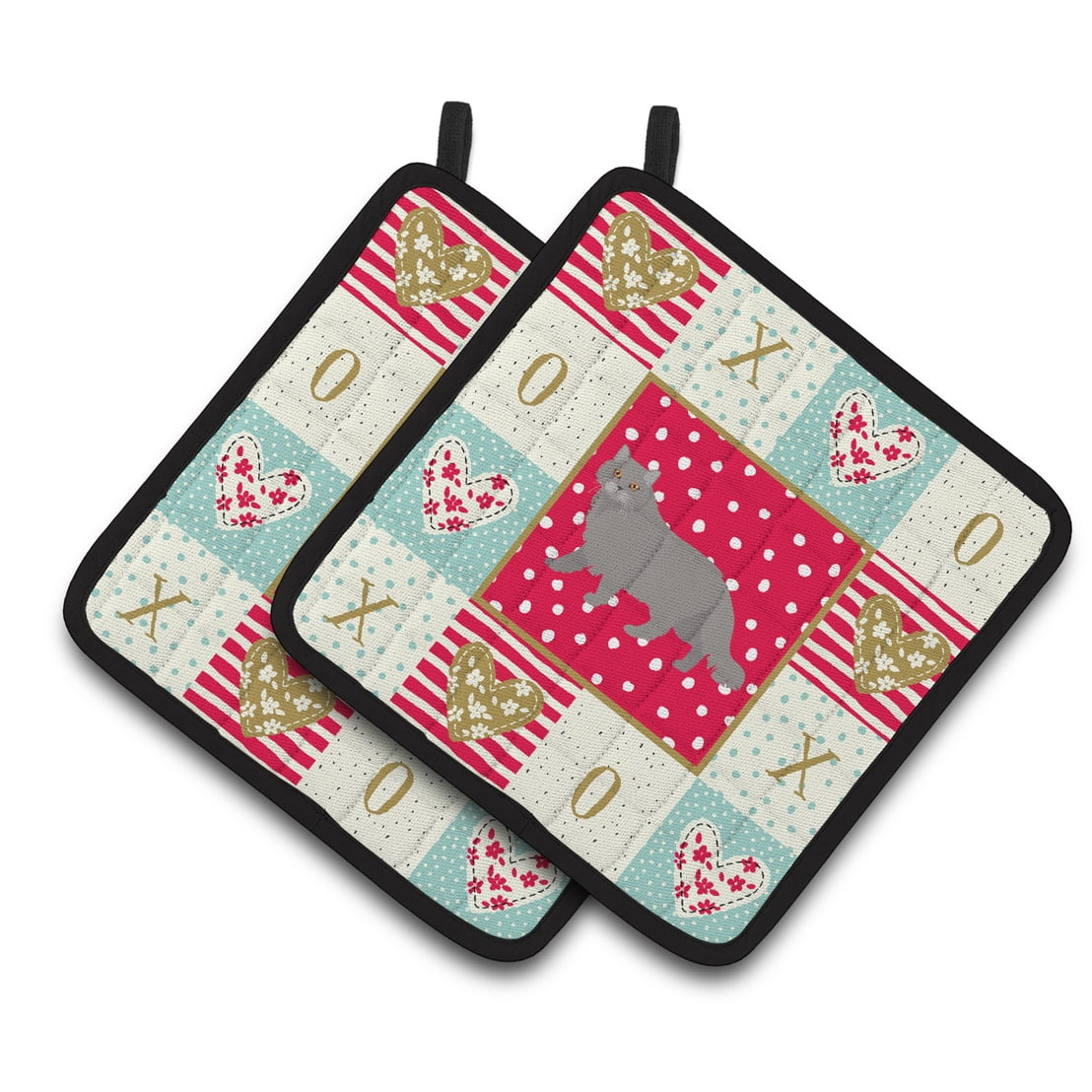 British Longhair Cat Love Pair of Pot Holders