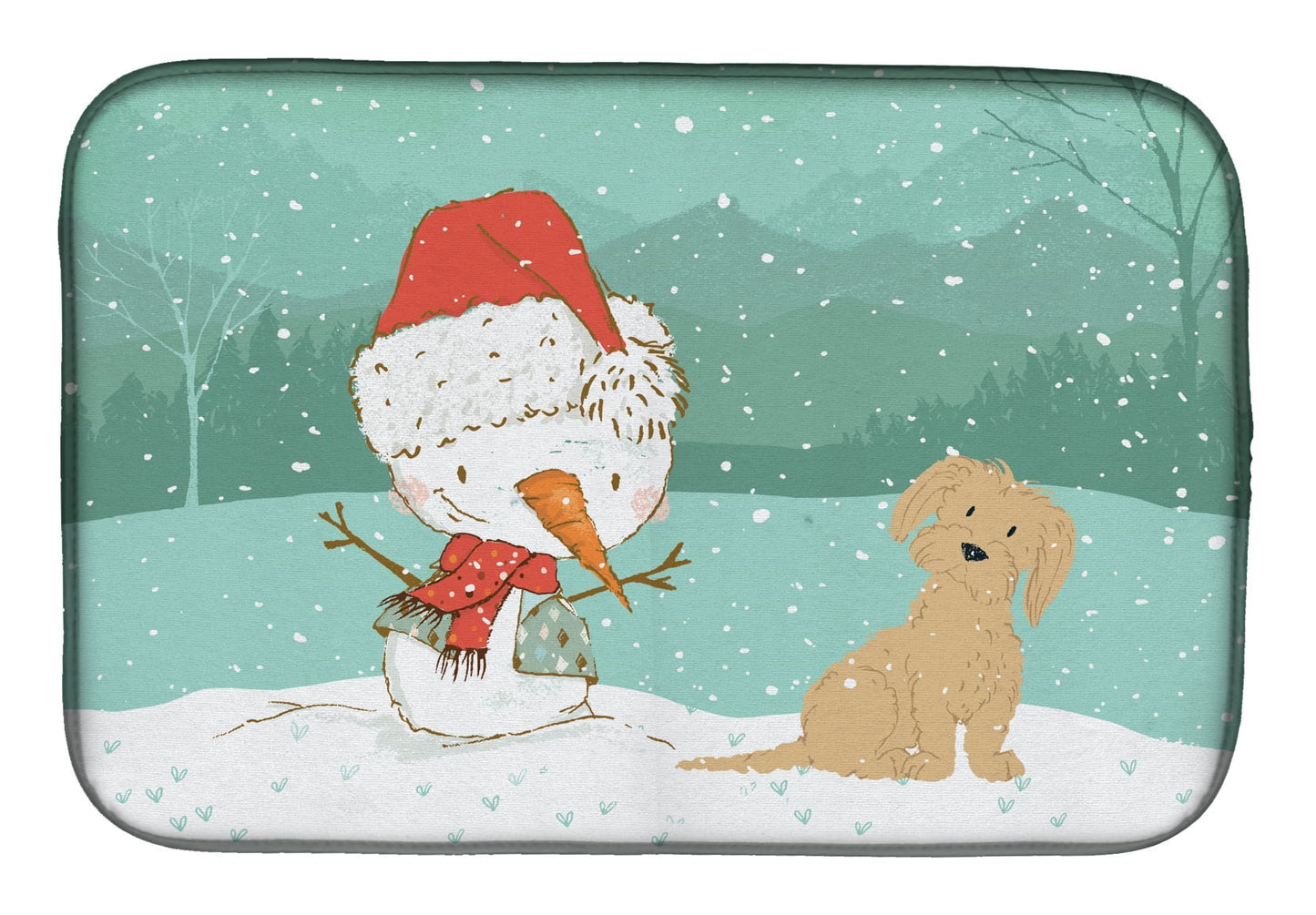 Brown Maltese Snowman Christmas Dish Drying Mat
