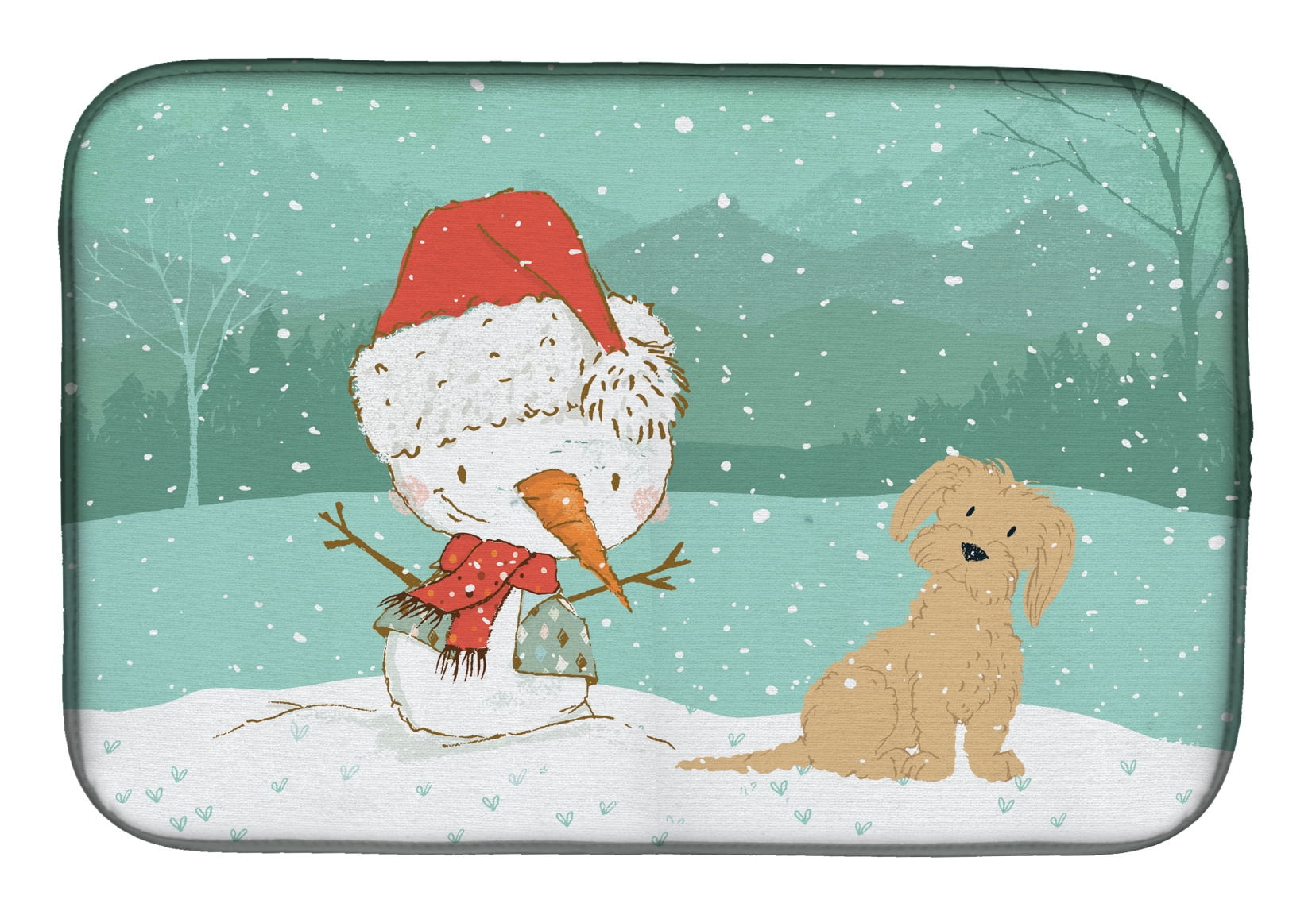 Brown Maltese Snowman Christmas Dish Drying Mat