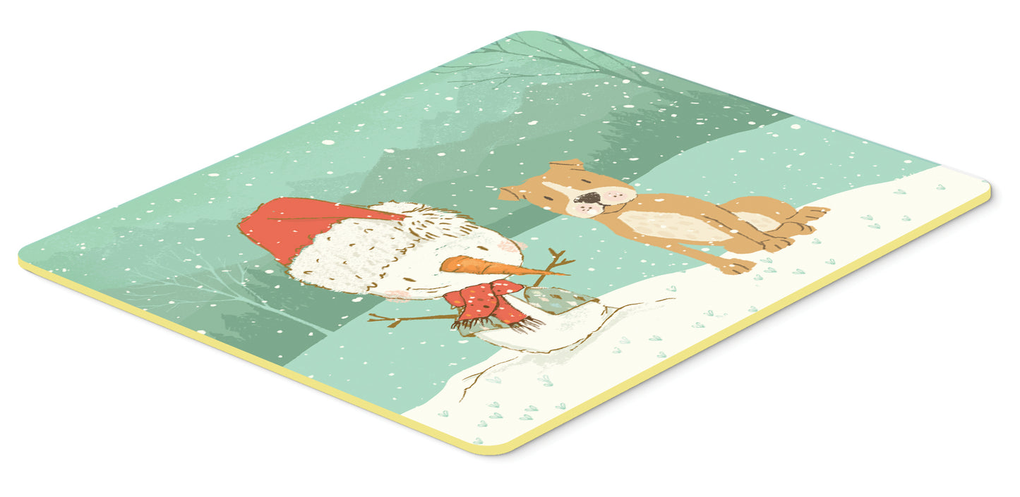 Brown Staffie Snowman Christmas Kitchen or Bath Mat 24x36
