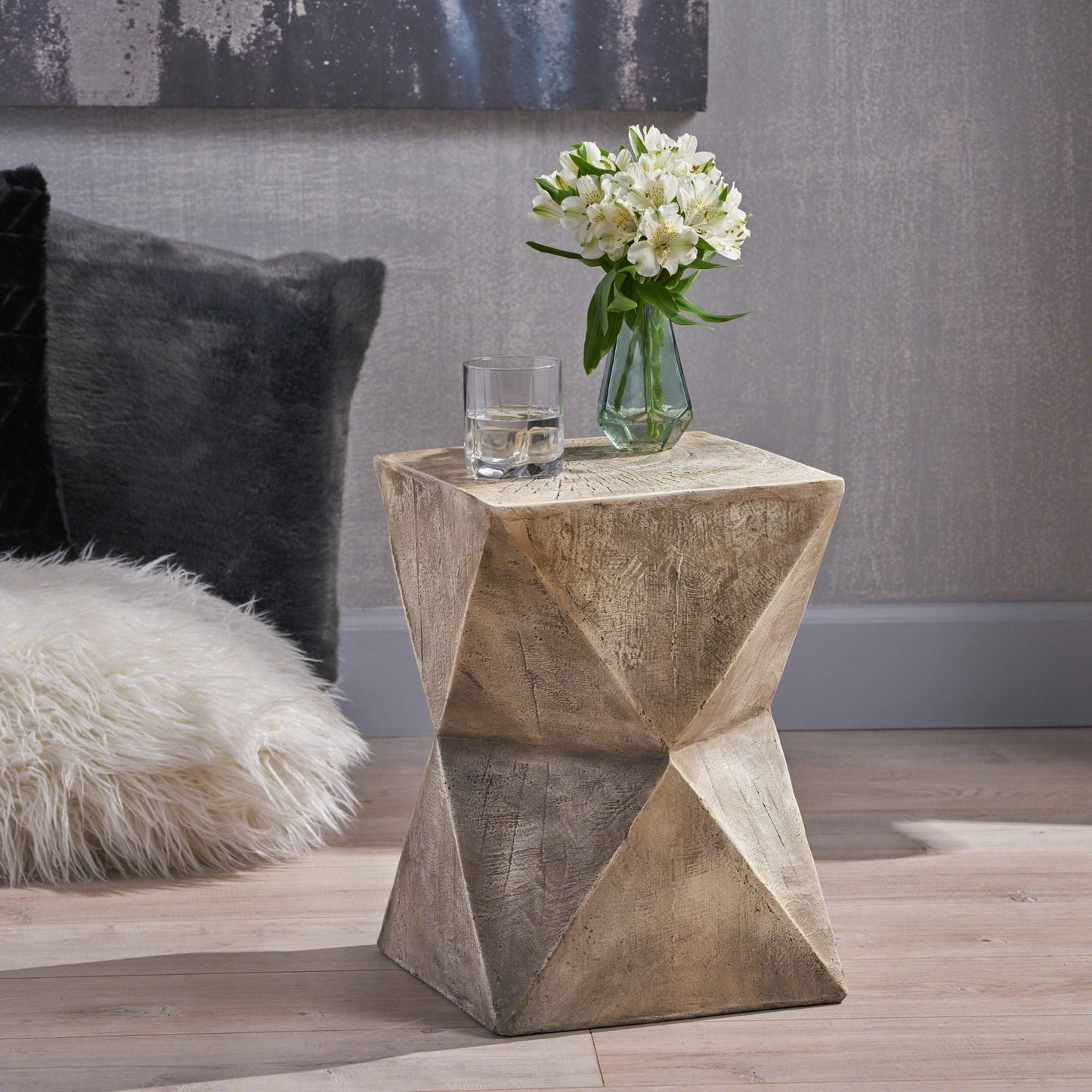 Bryleigh Indoor Lightweight Concrete Accent Table, Light Gray