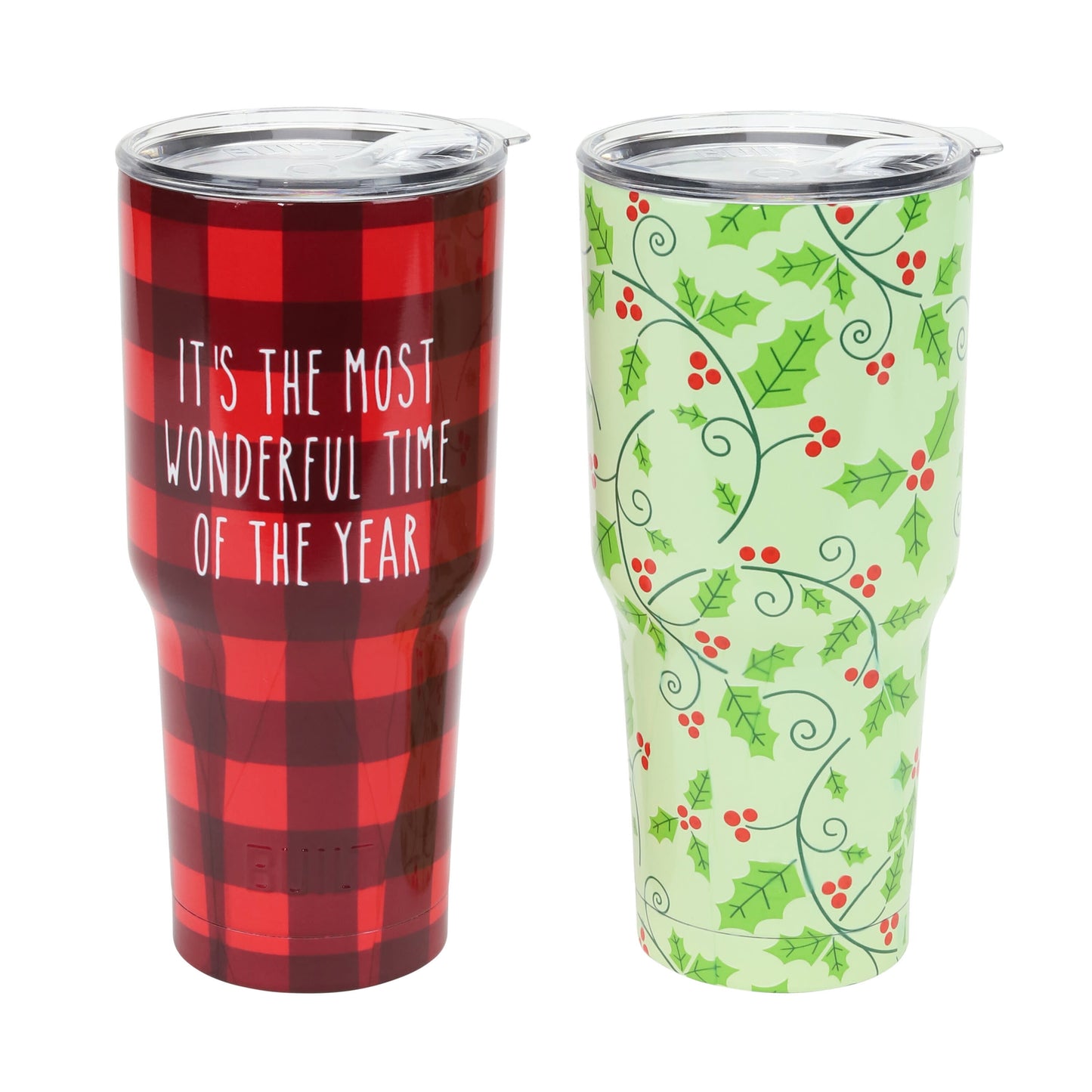 Built Holiday Tumblers 30oz Stainless Steel, Plaid and Holly Set of 2
