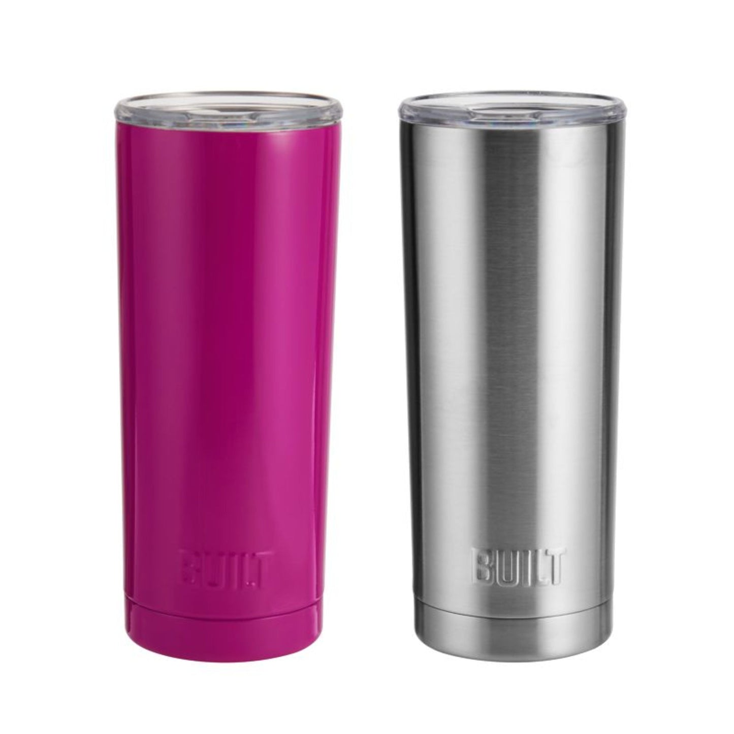 Built (Set of 2) 20-Ounce Double Wall Stainless Steel Tumblers, 20-Ounces, Stainless Steel and Tropical Pink