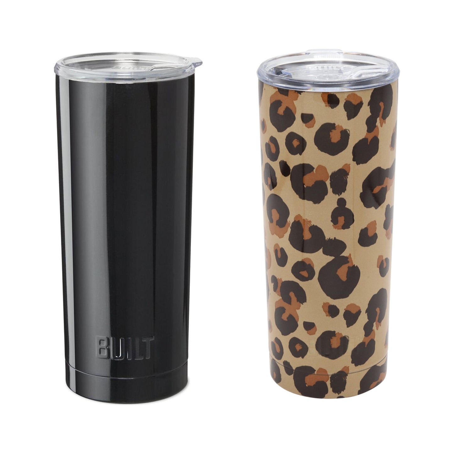 Built (Juego de 2) Vasos de Acero Inoxidable de Doble Pared con Aislamiento Al VacÃ­o de 20 Onzas, 20 Onzas, Negro y Sabi Leapard