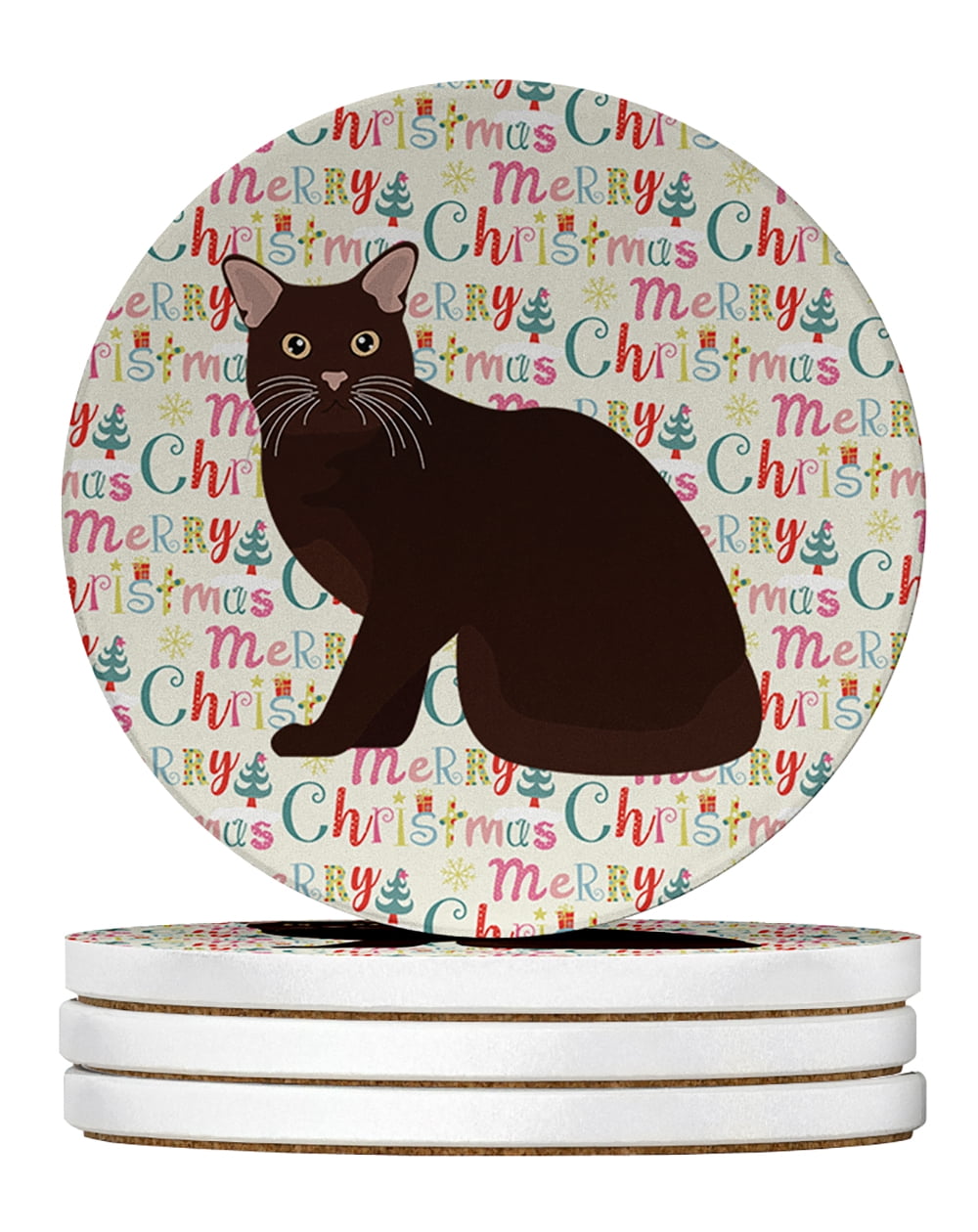 Burmese #2 Cat Christmas Large Sandstone Coasters Pack of 4 4 in x 4 in