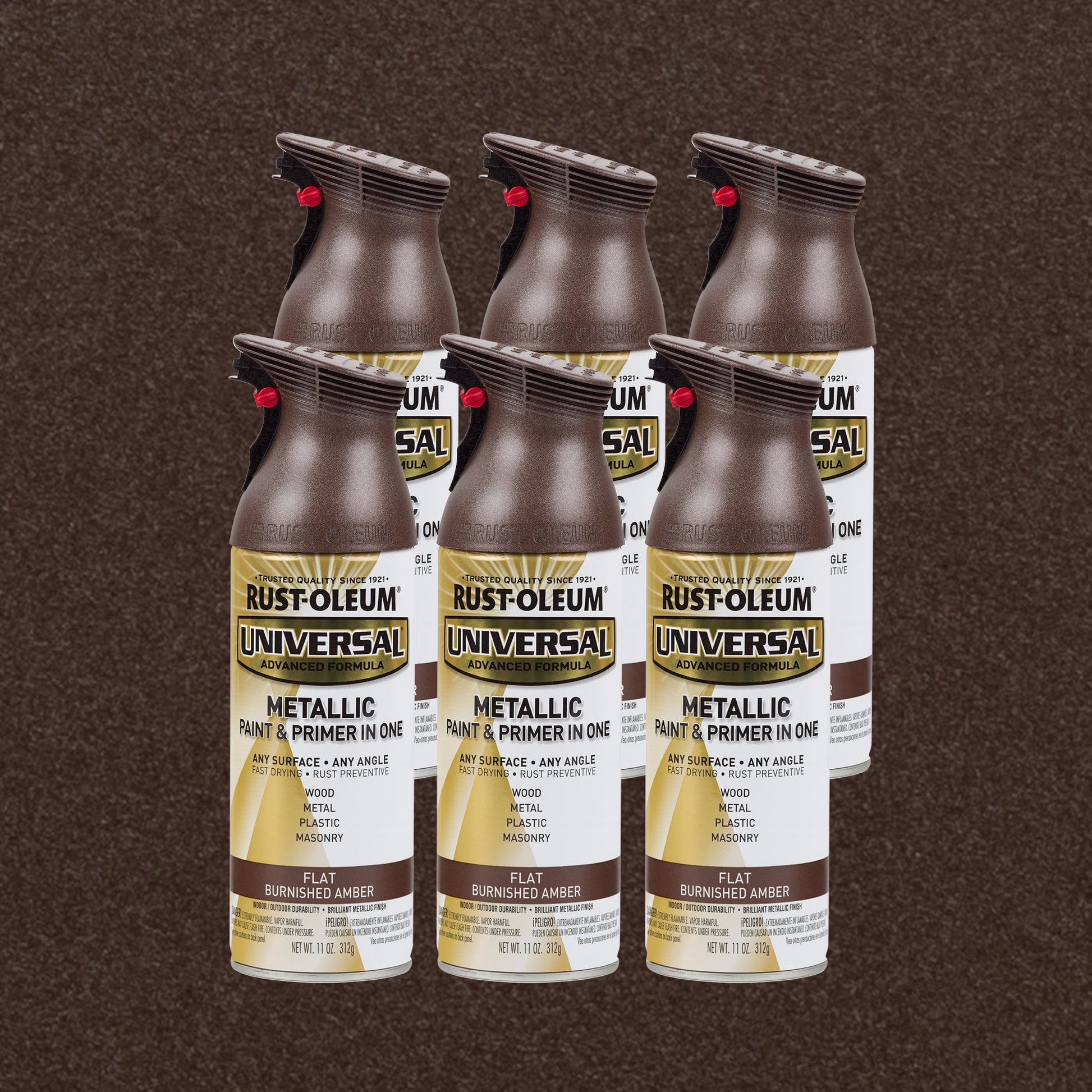 6 Pack, Burnished Amber, Rust-Oleum Universal All Surface Interior/Exterior Matte Metallic Spray Paint-271472, 11 oz