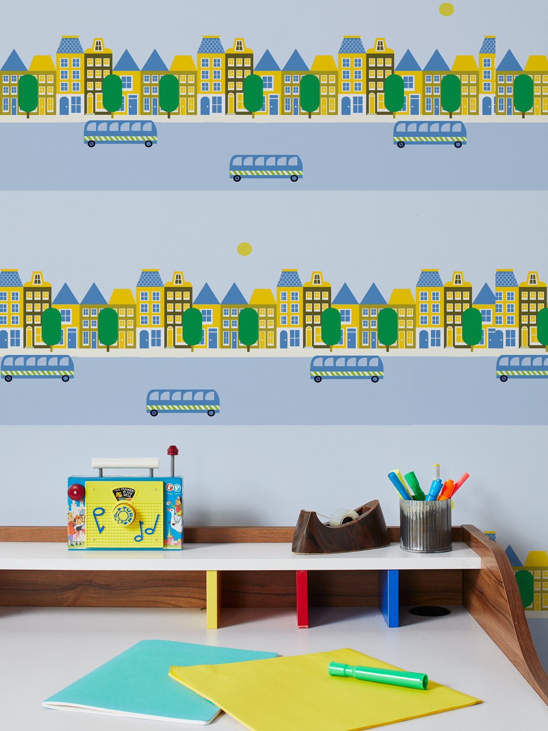 Bus Route Removable Vinyl Wallpaper by Fisher-Price - Silver