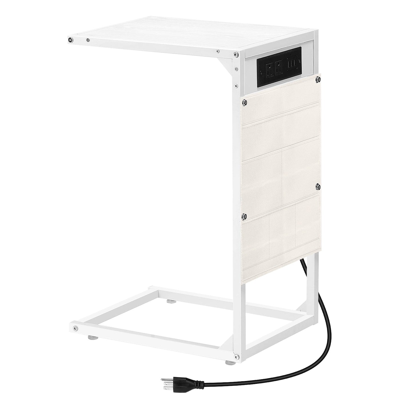 C-Shaped Coffee Table Side Table with Charging Station 2 Piece Sofa Table Set White