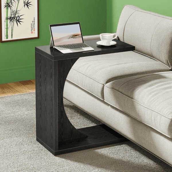 C-Shaped Side Table, MDF Construction with Adjustable Feet, for Living Room/Work-from-Home
