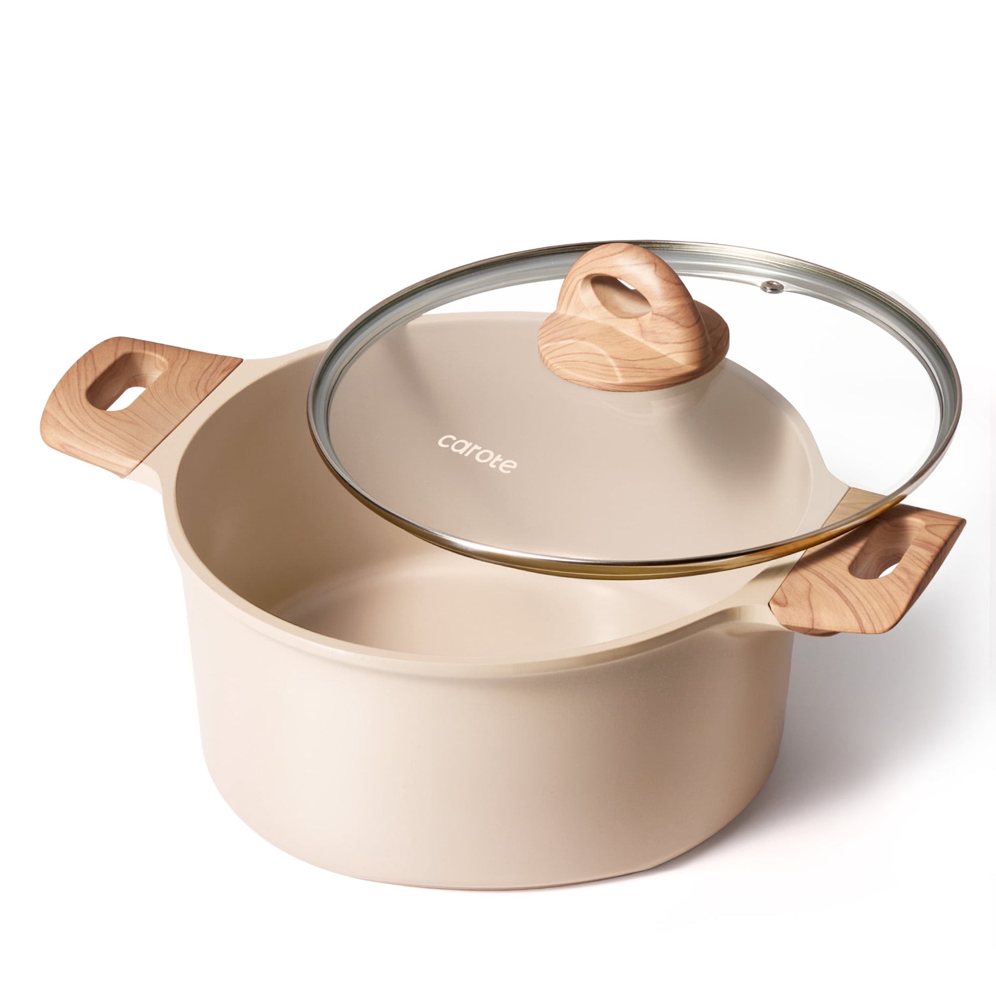 Carote 4.8QT Non Stick Stock Pot with Lid, Ceramic Cooking Pot,Non Toxic Steamer Pot, Soup Pot for Cooking,  Nonstick Dutch Oven,  Induction Compatible, Taupe