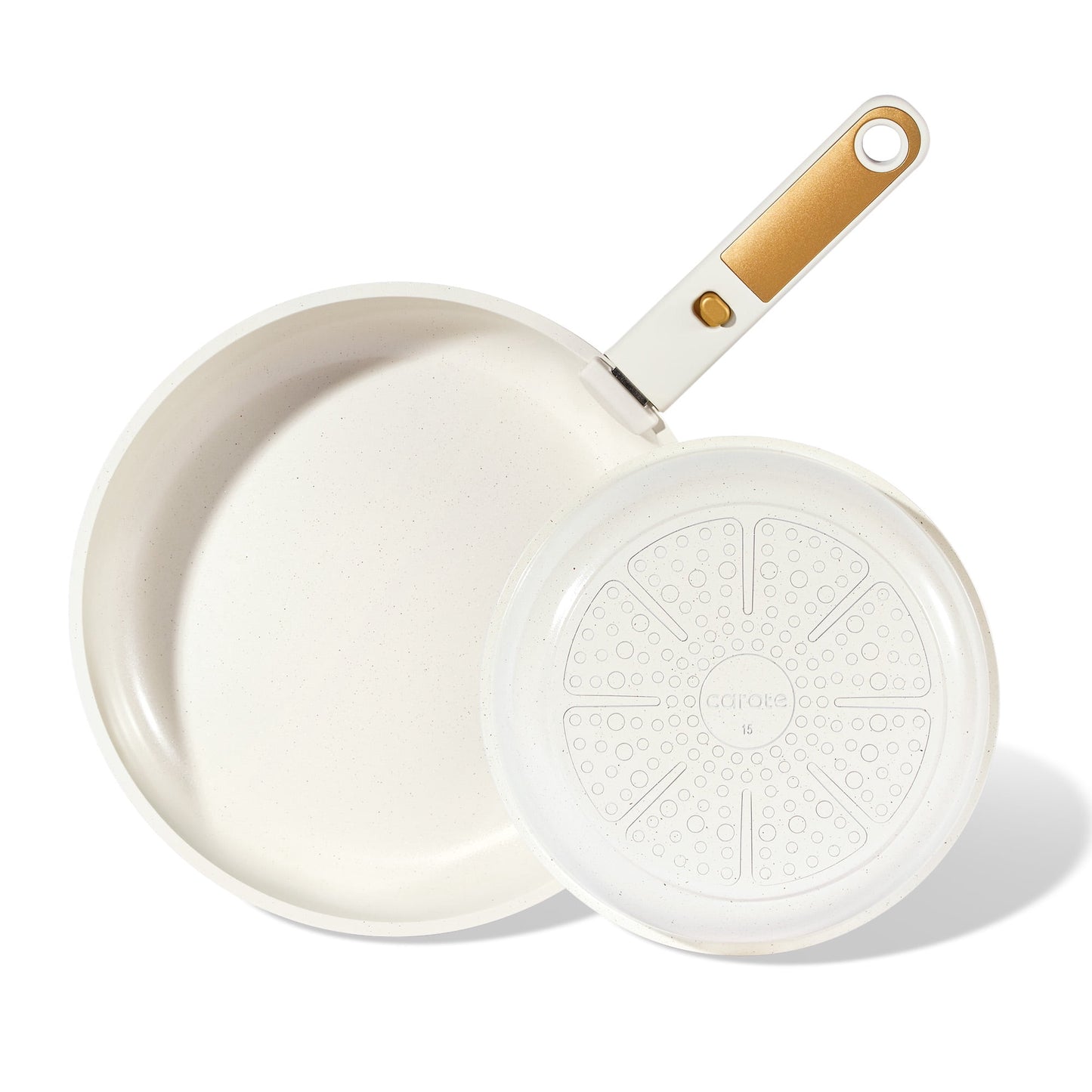Carote Ceramic Nonstick Detachable Frying Pans Set, 3 Pieces Non Toxic Cookware Set with Induction, Oven/Dishwasher Safe, Easy for Storage, Cream White