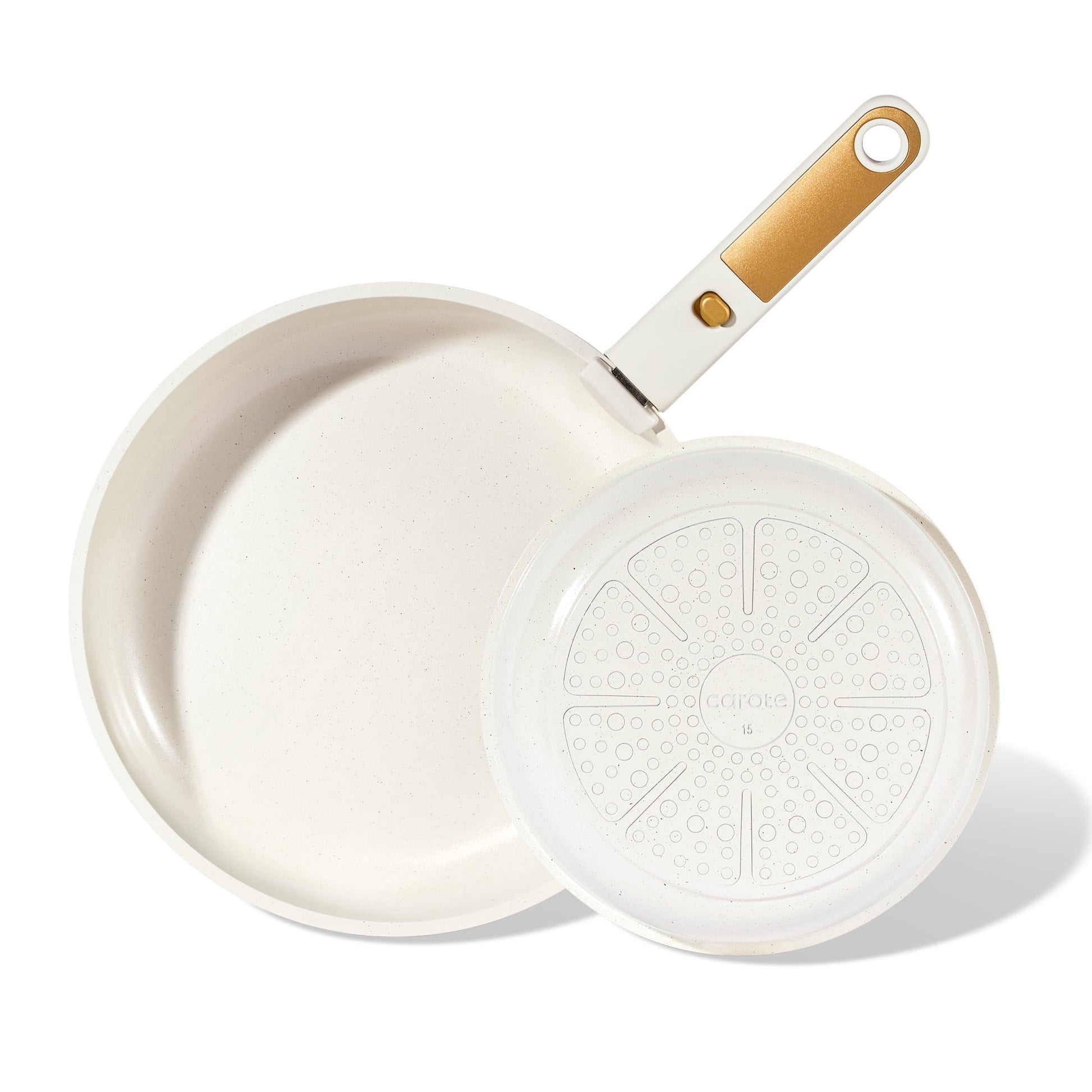 Carote Ceramic Nonstick Detachable Frying Pans Set, 3 Pieces Non Toxic Cookware Set with Induction, Oven/Dishwasher Safe, Easy for Storage, Cream White