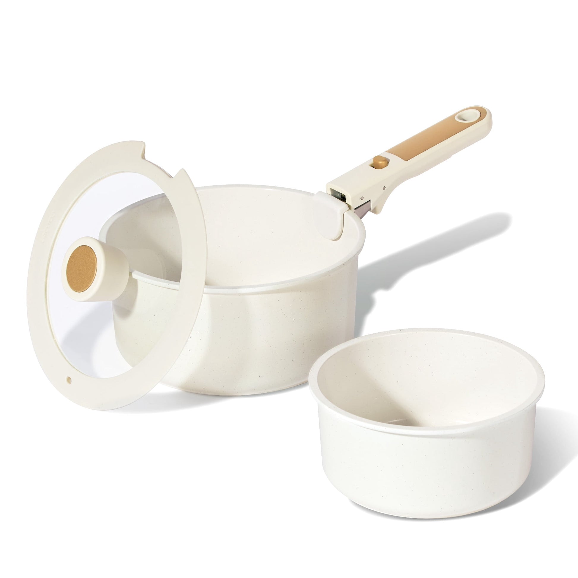 Carote Ceramic Nonstick Cookware Set with Induction, 4-Piece Set with Detachable Saucepan and Lid, Oven Safe, Dishwasher Safe, Cream White