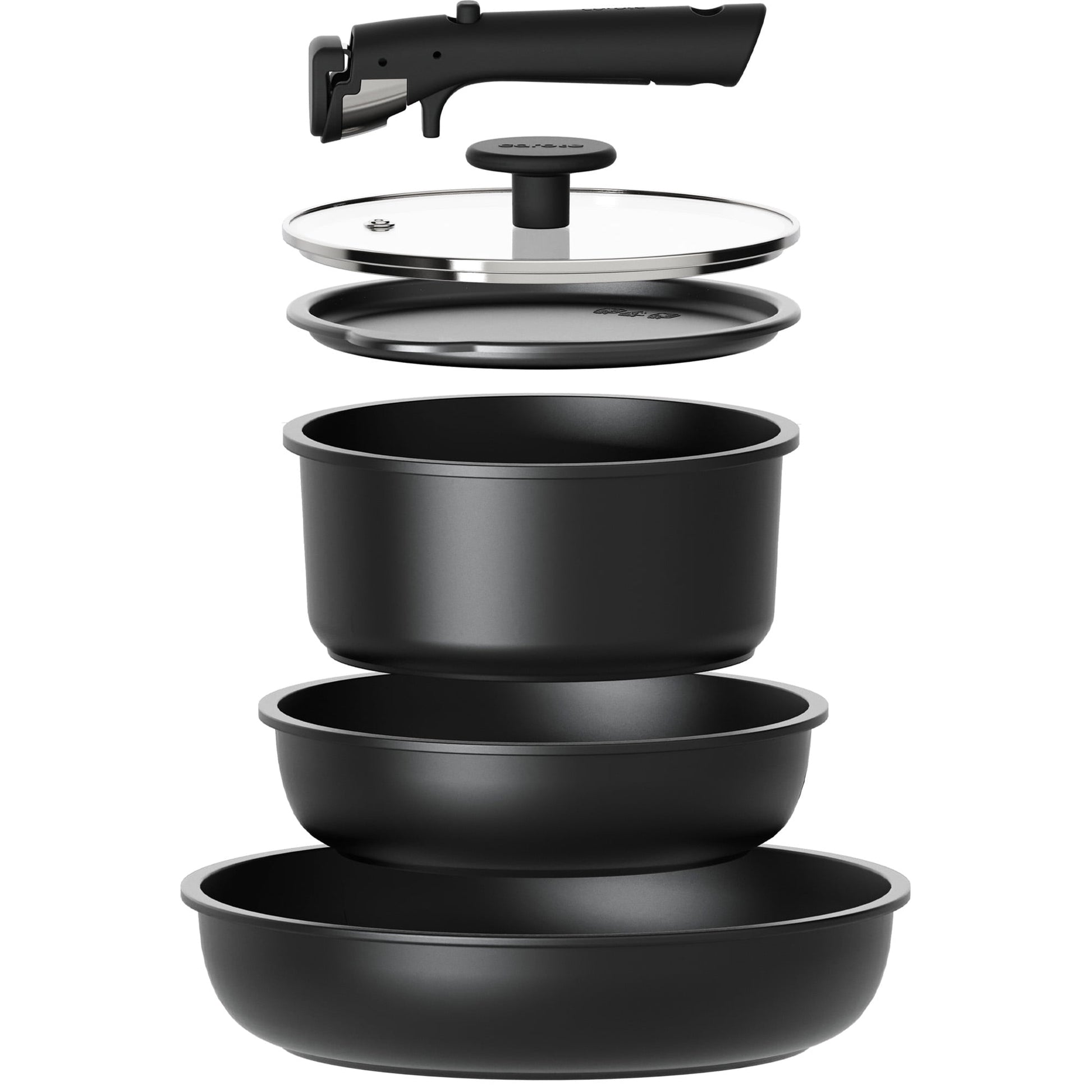 Carote Nonstick Detachable Pots and Pans Set, 6 Pieces Induction Cookware Set, Oven/Dishwasher Safe, Easy for Storage, Black