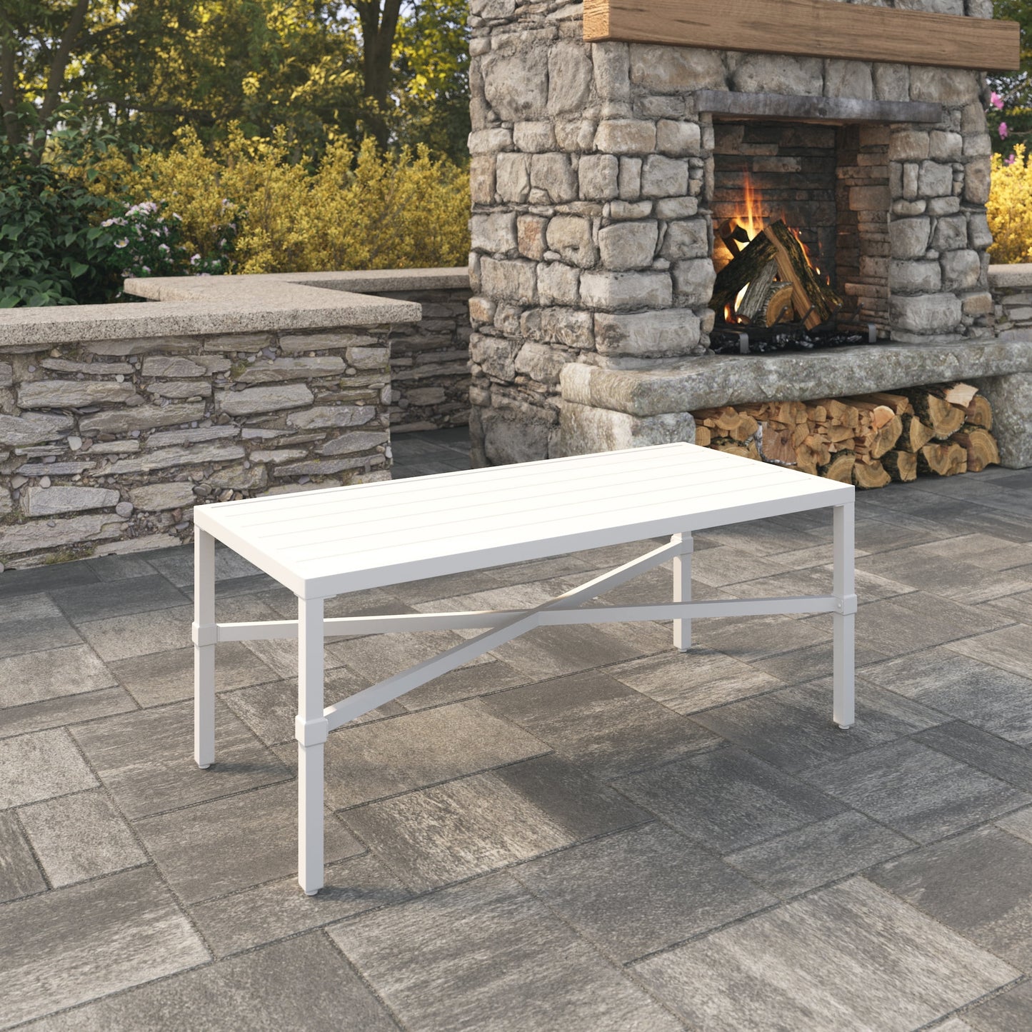 My Texas House Cambria Steel Outdoor Coffee Table, White