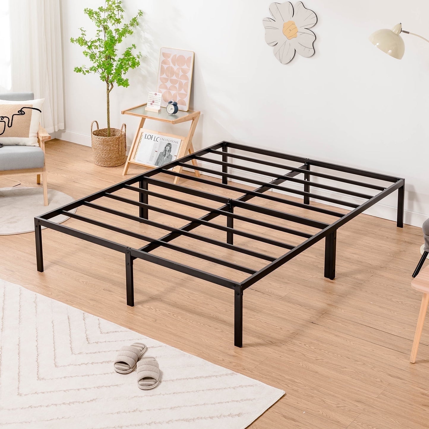 COMHOMA 14 Inches King Size Metal Bed Frame with Under Bed Storage Space Heavy Duty Metal Platform, Black