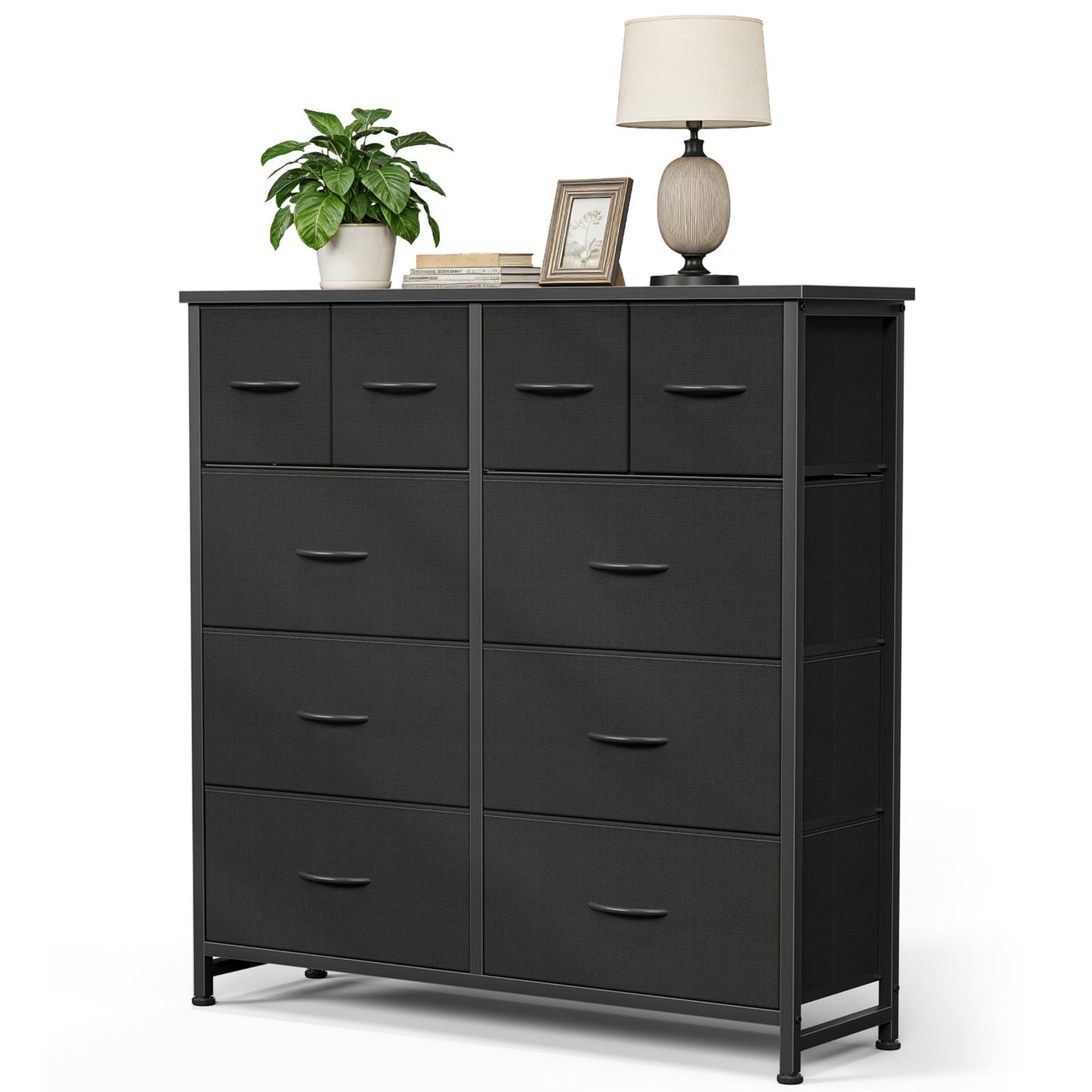 CONCETTA 10-Drawer Fabric Dresser, Large Storage Tower for Bedroom, Closet, Living Room, Black