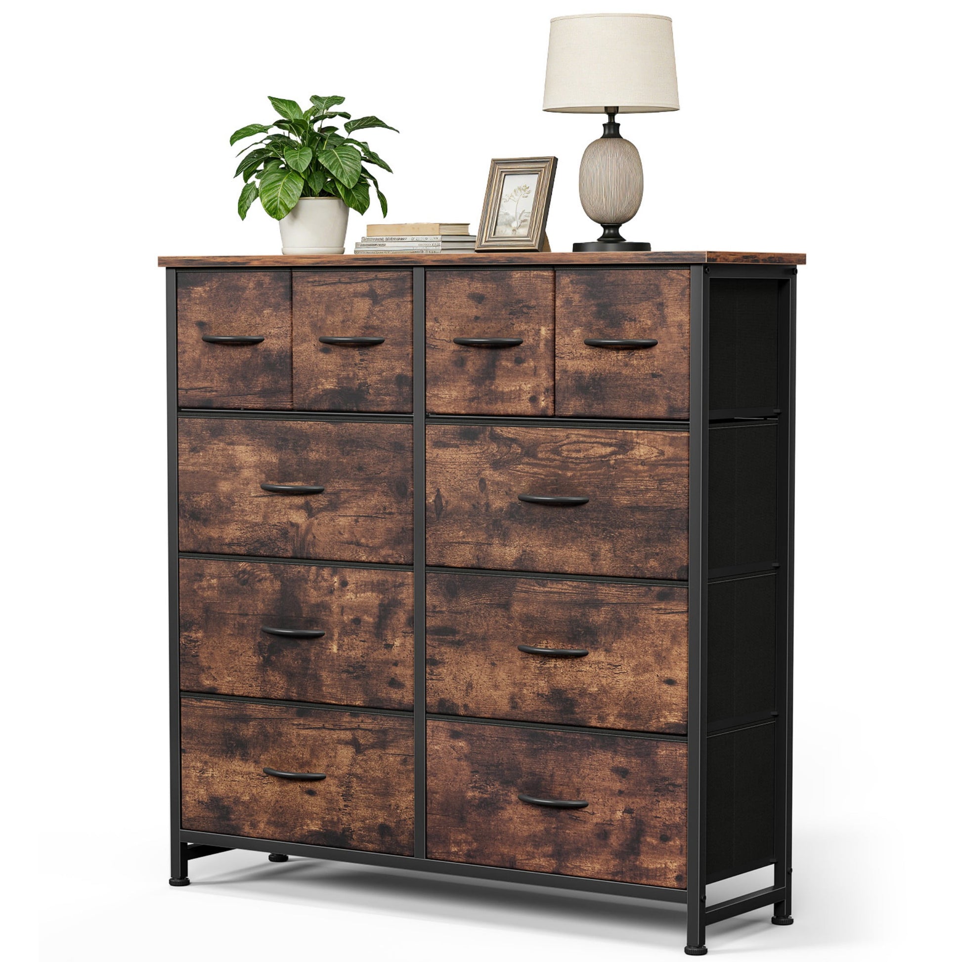 CONCETTA 10-Drawer Fabric Dresser, Large Storage Tower for Bedroom, Closet, Living Room, Rustic Brown