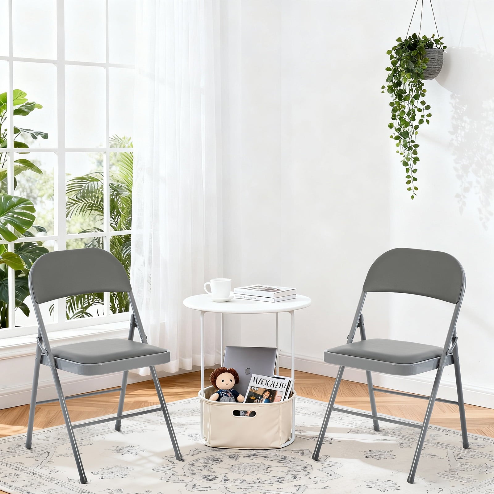 CONCETTA 2 Pack Folding Chair, Indoor Outdoor Portable Stackable Commercial Leather Padded Seat for Home, Office, Party, Gray