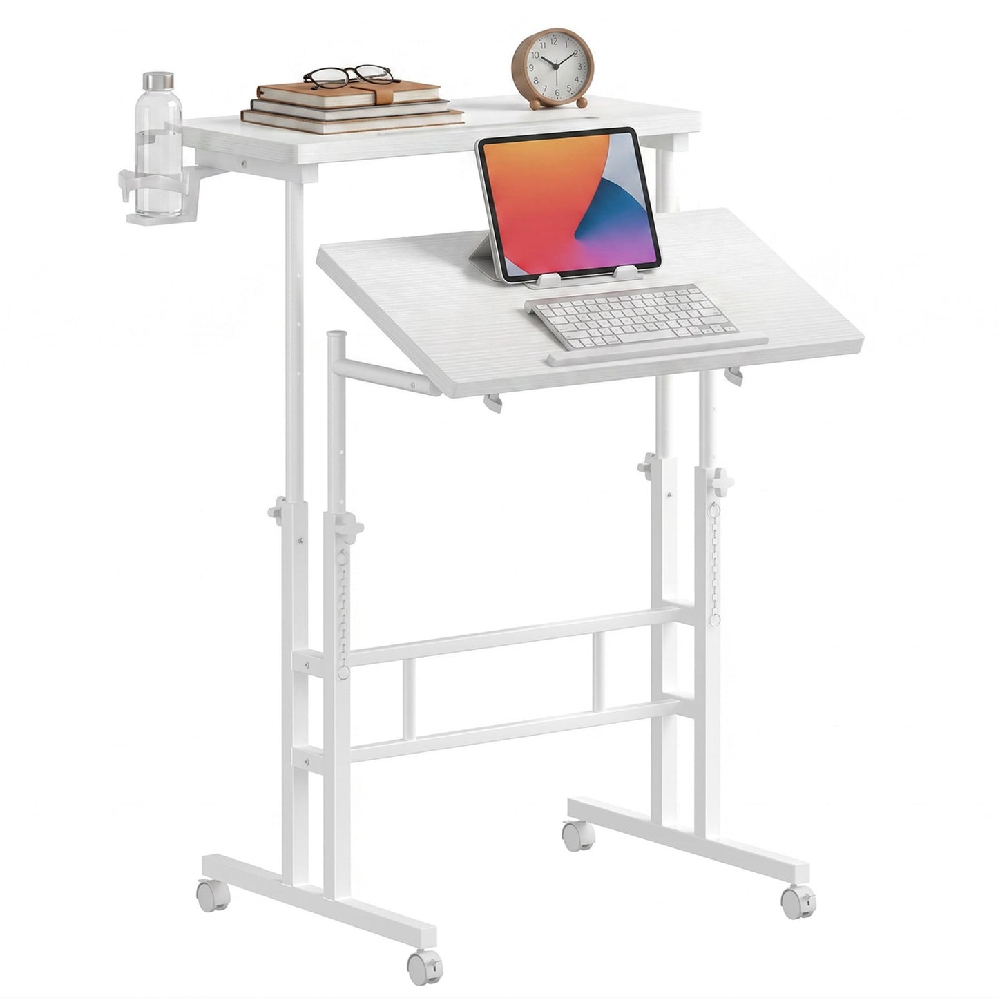 CONCETTA 23.6 inch Mobile Standing Desk, Adjustable Height Rolling Computer Desk for Home Office, Portable Treadmill Sit Stand Workstation, White