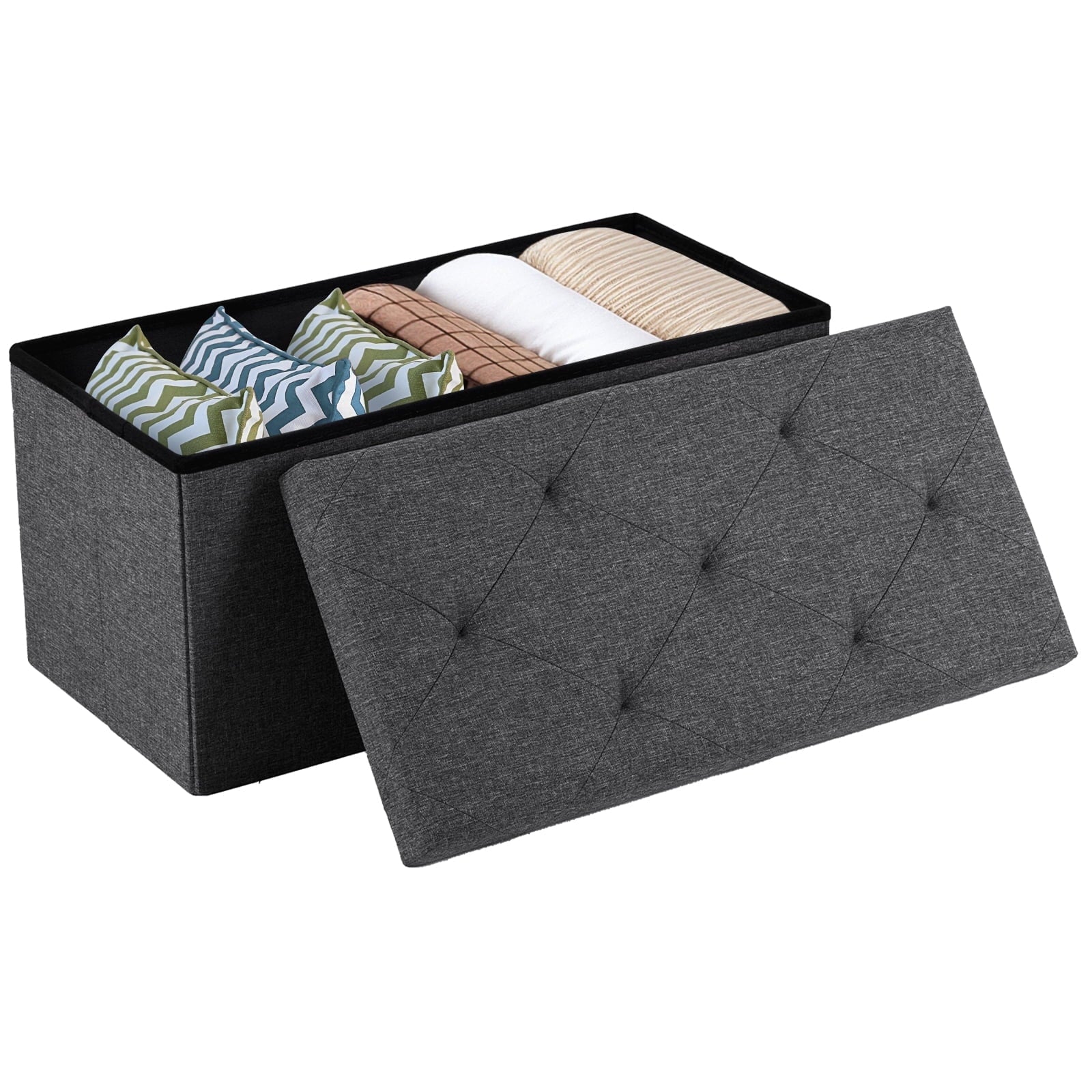 CONCETTA 30" Storage Ottoman Bench, Foldable Storage Chest, End of Bed Foot Stool with Padded Seat, Bedroom Bench, Support 660lbs, Gray