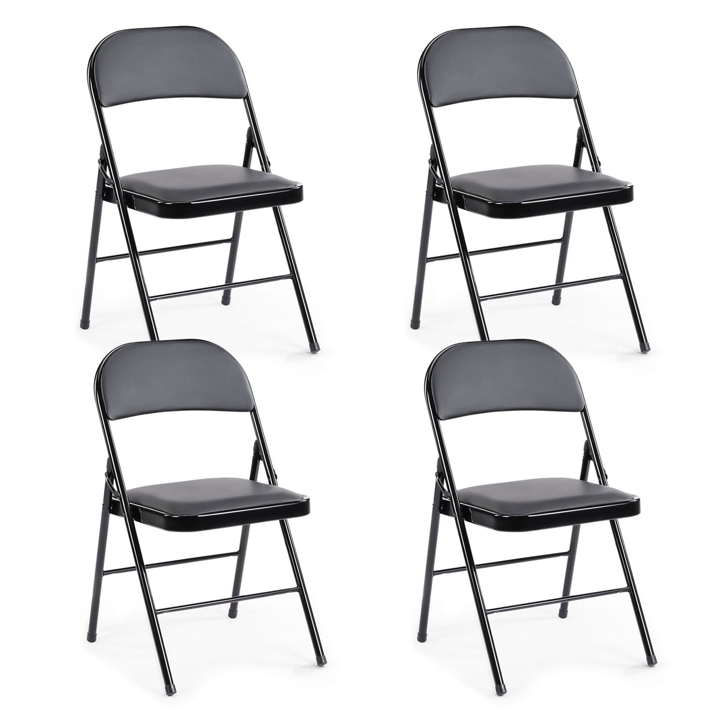 CONCETTA 4 Pack Folding Chair, Indoor Outdoor Portable Stackable Commercial Leather Padded Seat for Home, Office, Party, Black