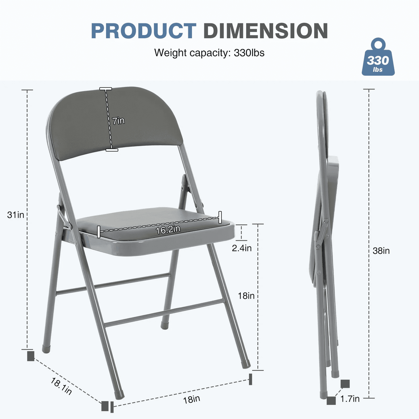 CONCETTA 4 Pack Folding Chair, Indoor Outdoor Portable Stackable Commercial Leather Padded Seat for Home, Office, Party, Gray