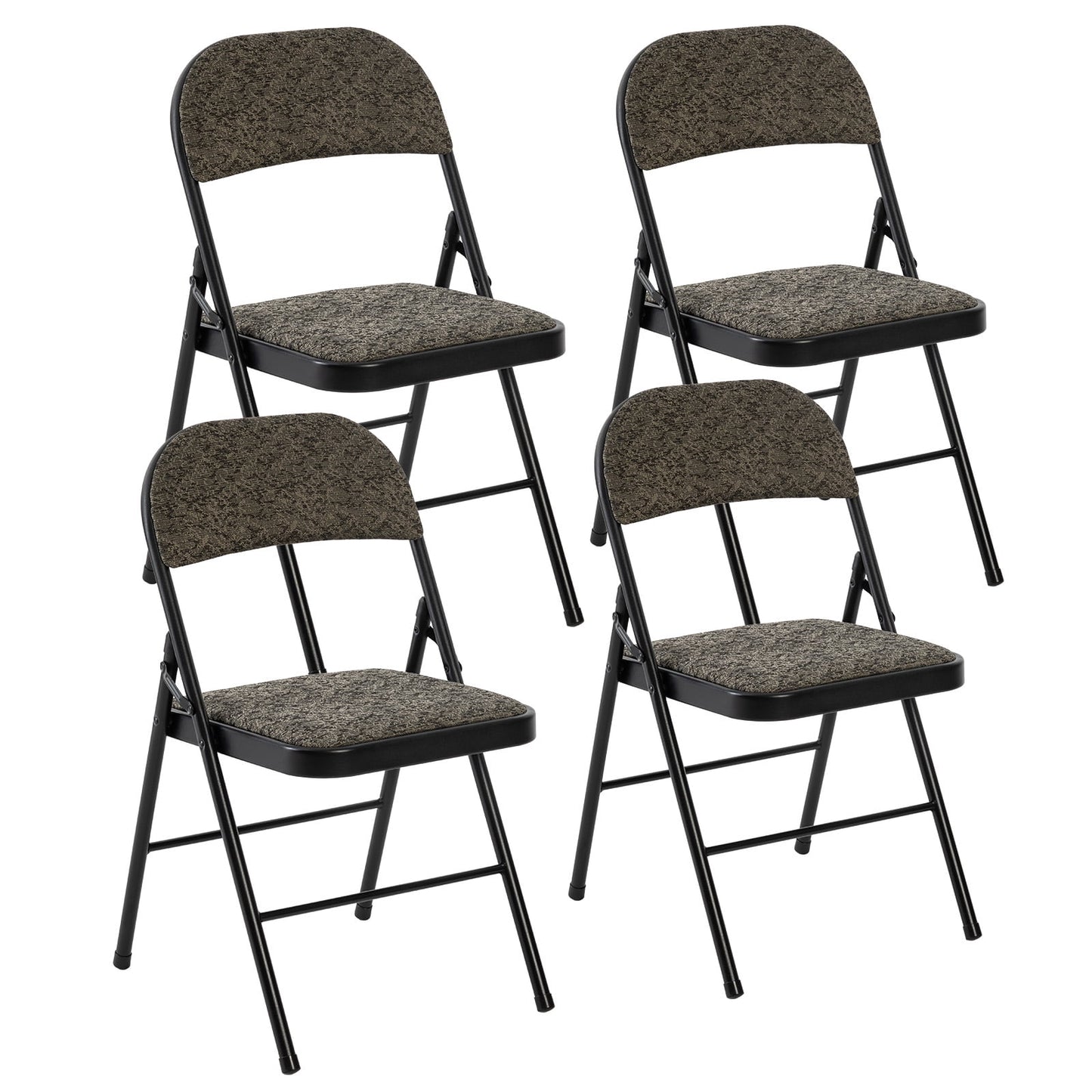CONCETTA 4 Pack Folding Chairs with Fabric Padded Cushion and Back, Stackable Portable for Home Office, Conference, Wedding, Party, Patio, Garden, Indoor Outdoor Use, Black