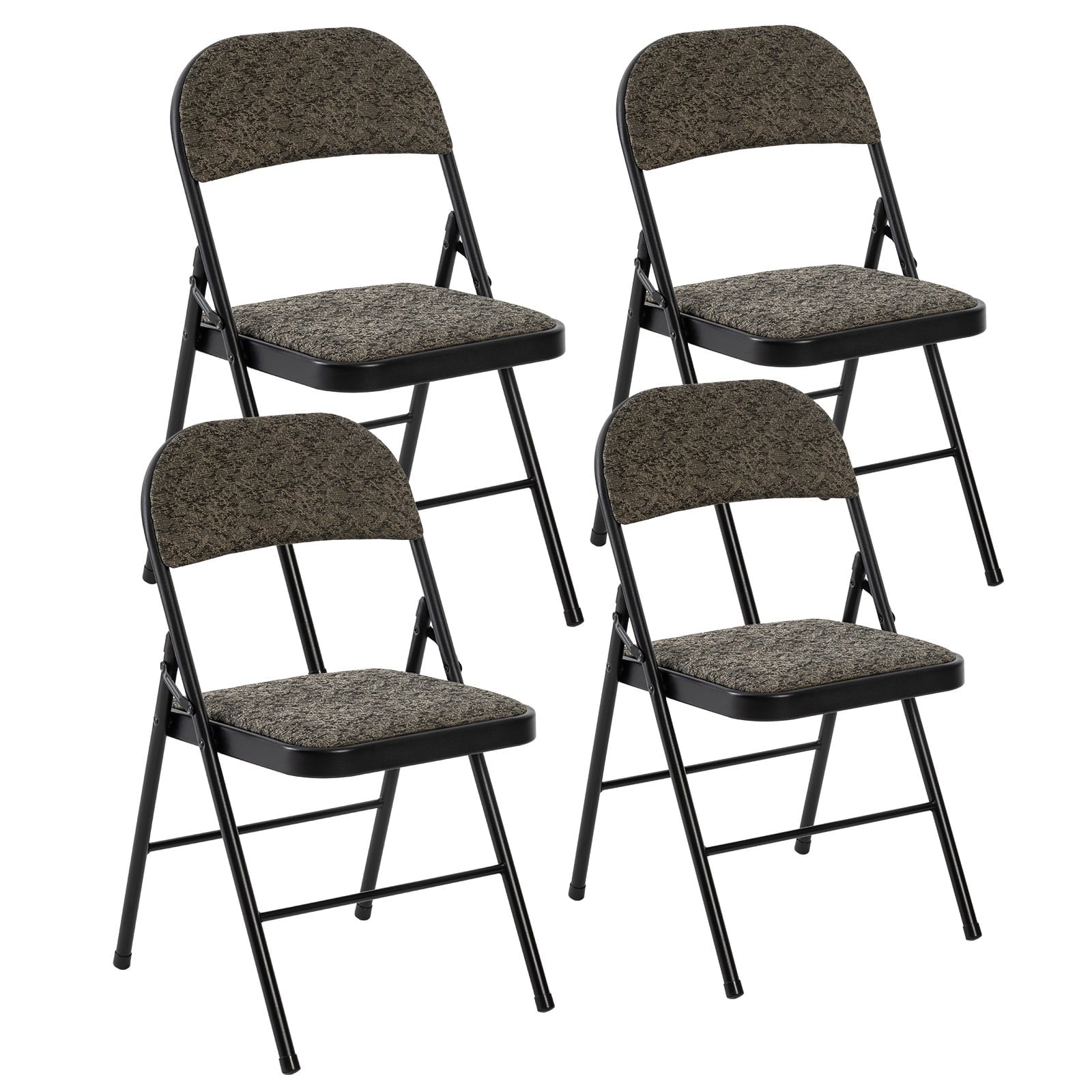 CONCETTA 4 Pack Folding Chairs with Fabric Padded Cushion and Back, Stackable Portable for Home Office, Conference, Wedding, Party, Patio, Garden, Indoor Outdoor Use, Black