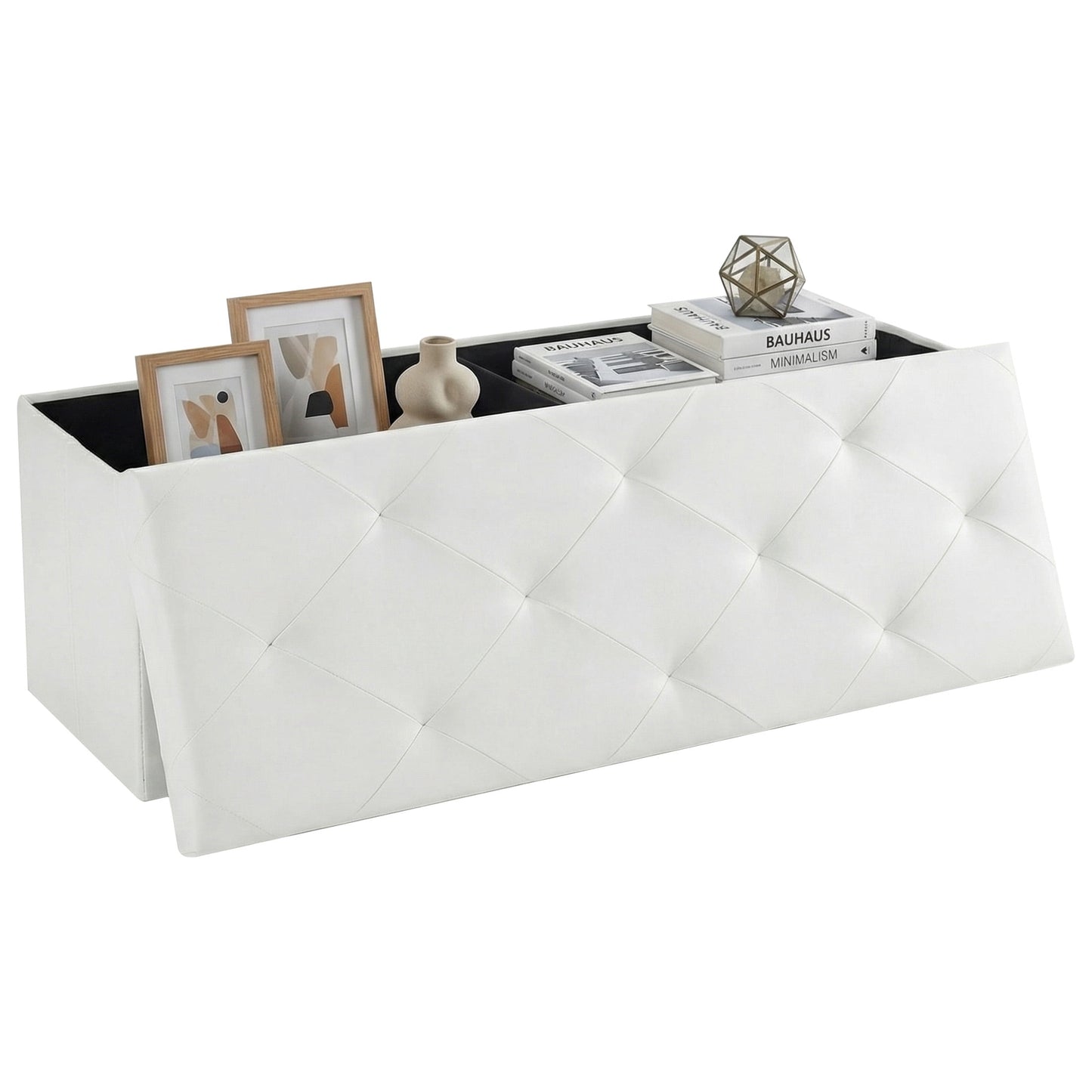 CONCETTA Banco Otomano de Almacenamiento de 43", Taburete ReposapiÃ©s Plegable con Alta Capacidad de Carga, Soporta hasta 660 lb, PVC Beige