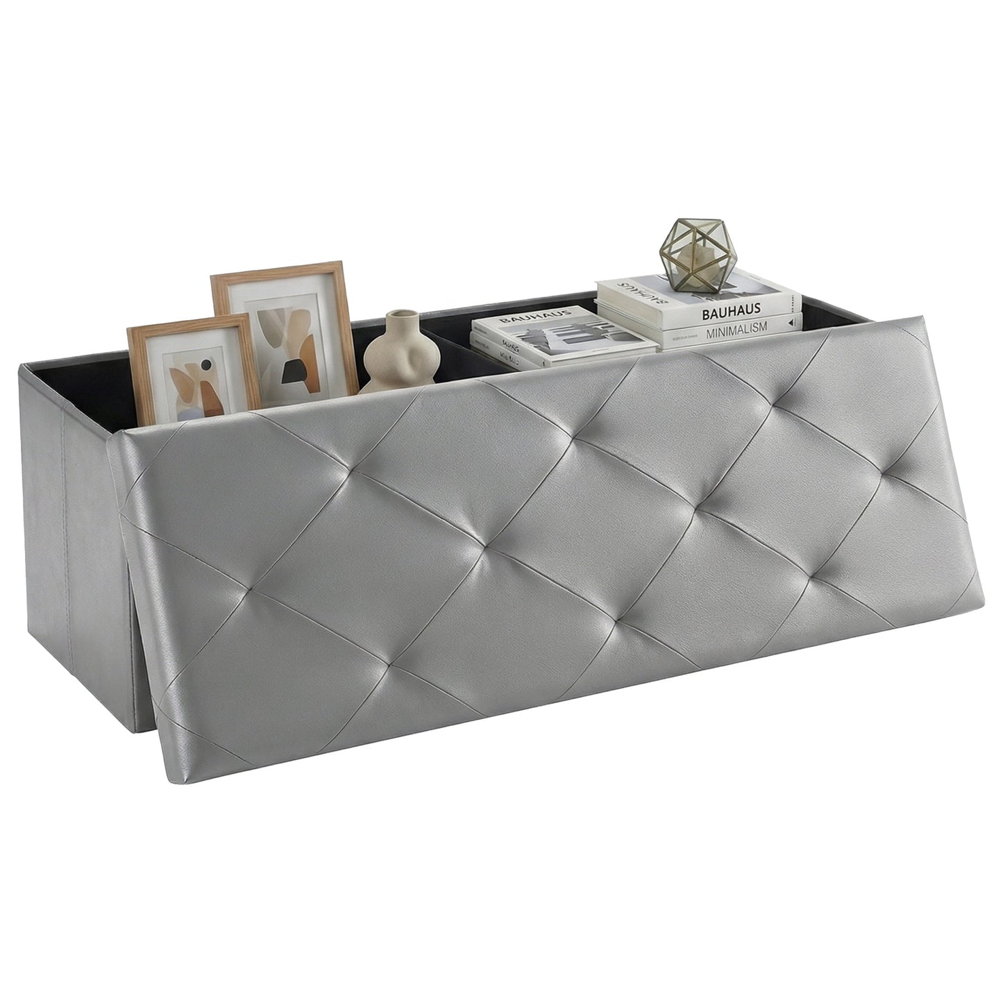 CONCETTA Banco Otomano de Almacenamiento de 43", Taburete ReposapiÃ©s Plegable con Alta Capacidad de Carga, Soporta hasta 660 Lb, PVC Gris