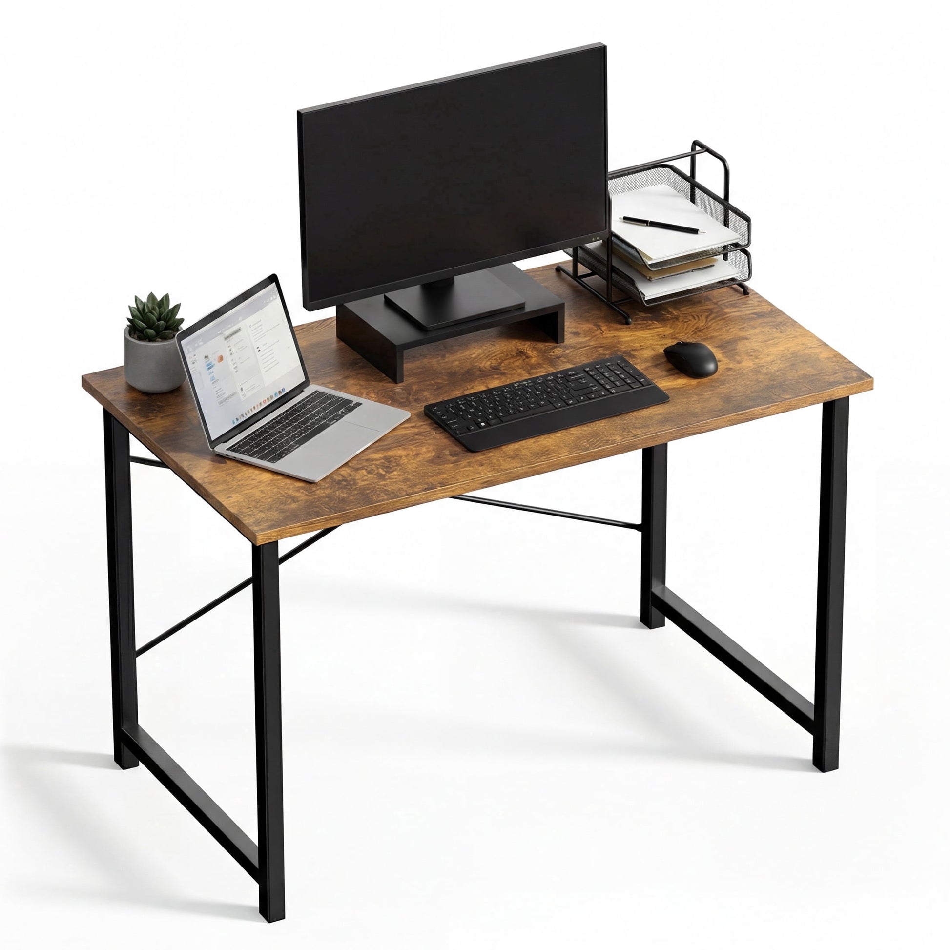 CONCETTA 44in Computer Office Desk, Writing Table for Small Spaces, Modern Style Home Office Desk, Rust Brown