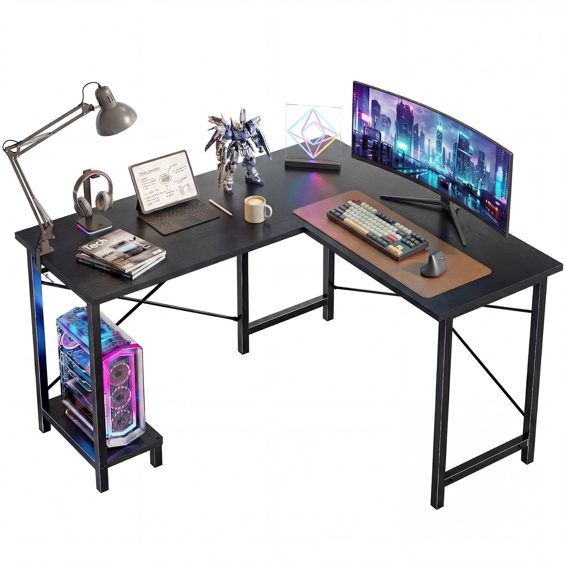 CONCETTA 49â€œ L Shaped Computer Desk with Movable CPU Stand, Corner Desk for Save Space, Home Office, Black