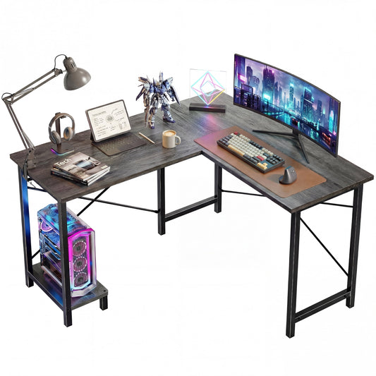CONCETTA 49â€ L Shaped Computer Desk with Movable CPU Stand, Corner Desk for Save Space, Home Office, Wood Gray
