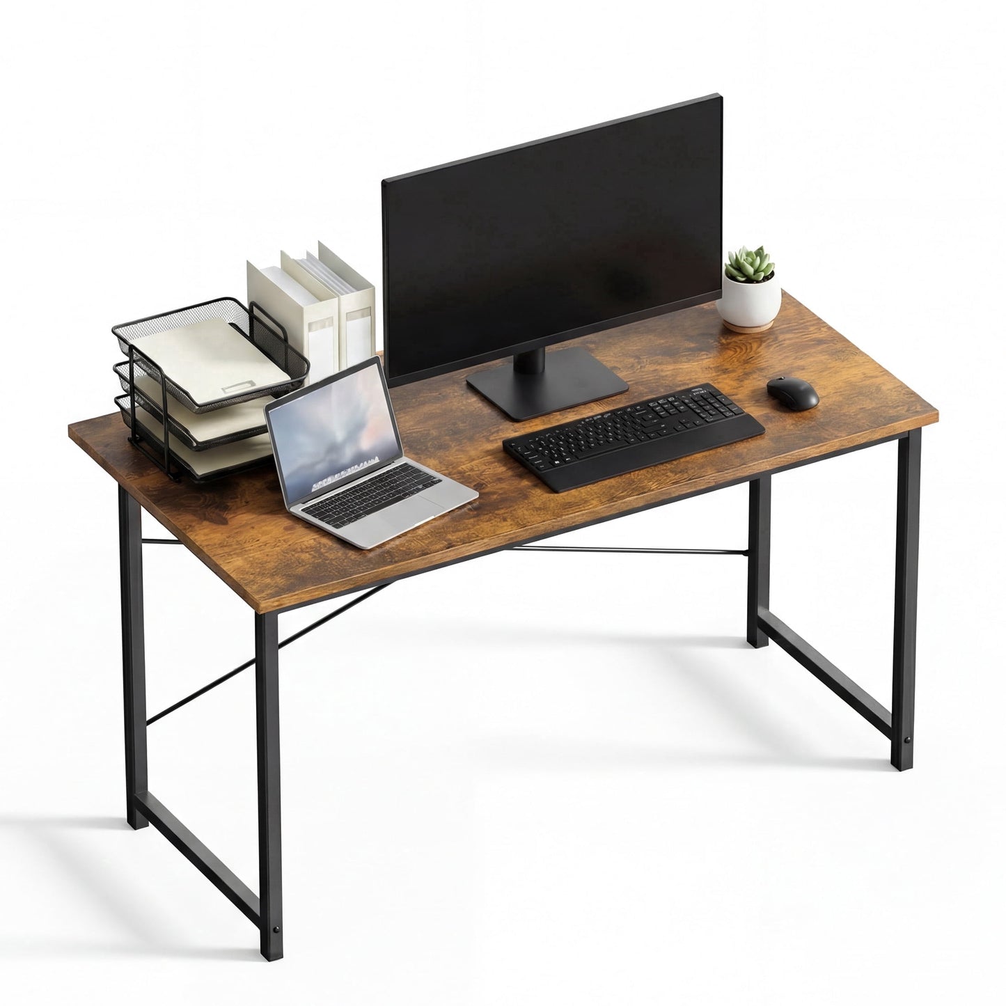 CONCETTA 55in Computer Office Desk, Writing Table for Small Spaces, Modern Style Home Office Desk, Rust Brown