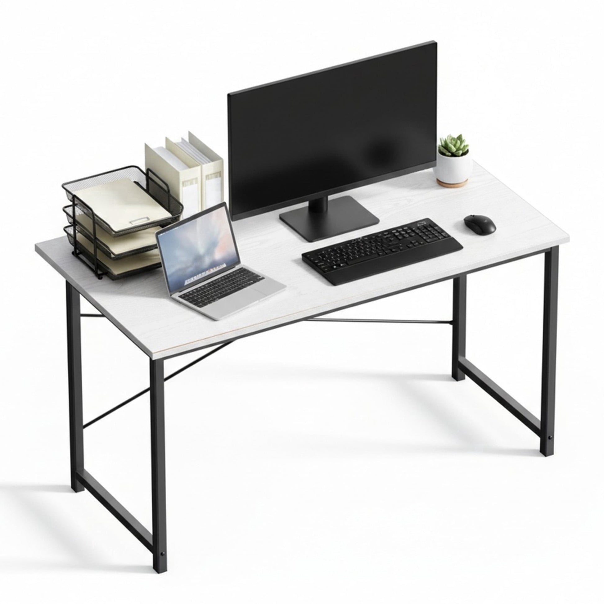 CONCETTA 55in Computer Office Desk, Writing Table for Small Spaces, Modern Style Home Office Desk, White