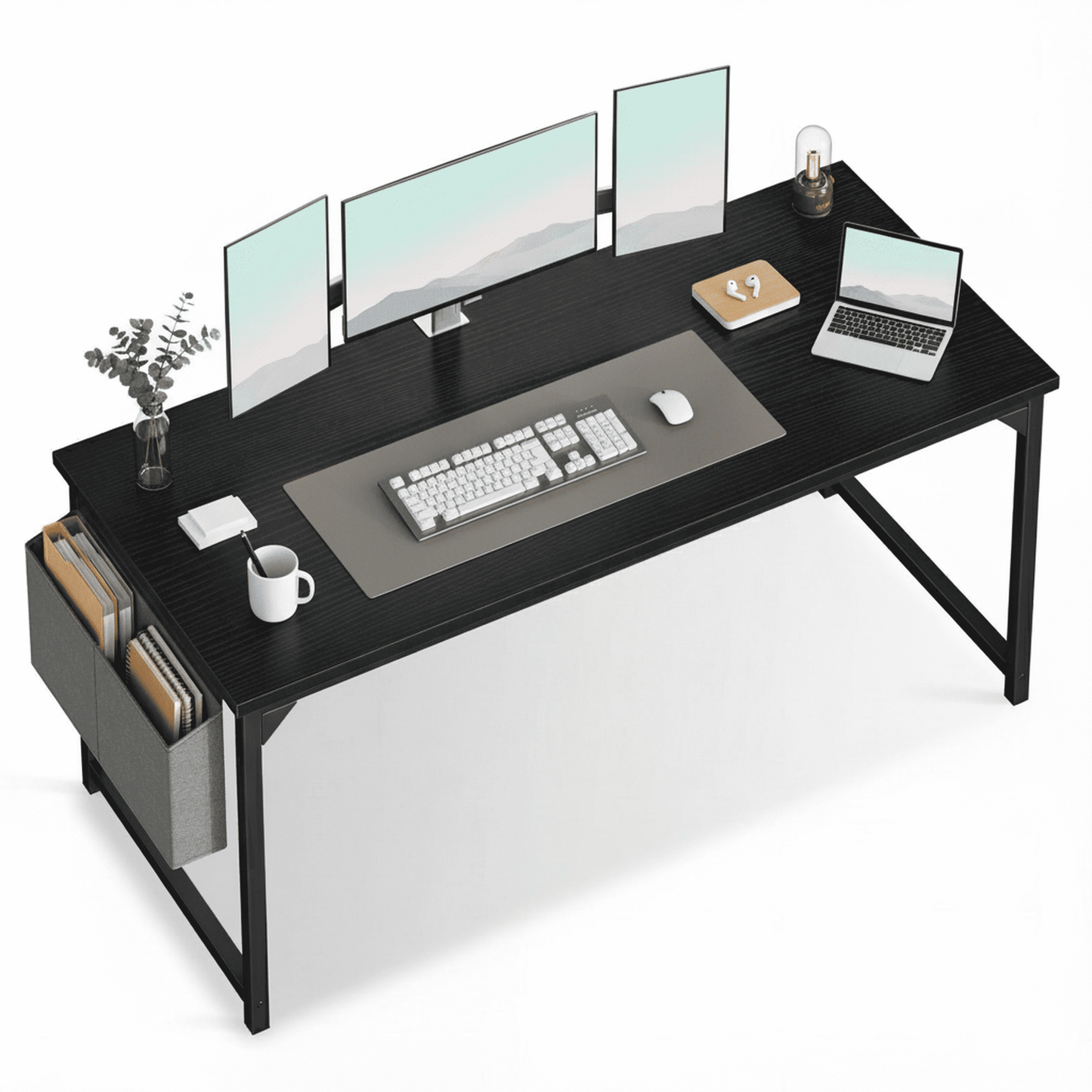 CONCETTA 63 Inch Computer Writing Desk with Storage Bag, Steel Frame for Home Office Study, Black
