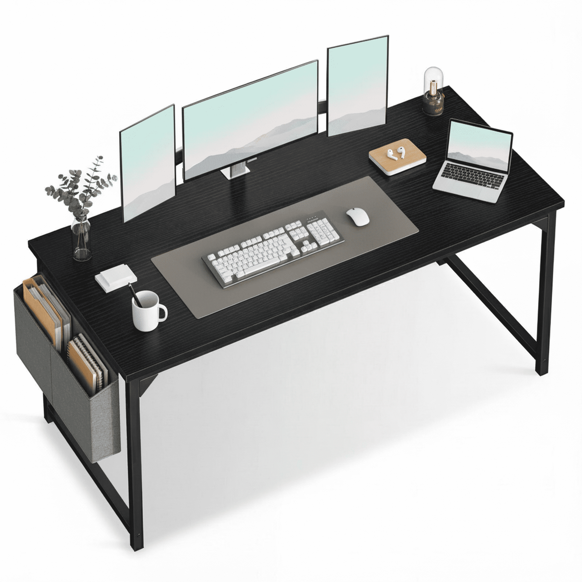 CONCETTA 63 Inch Computer Writing Desk with Storage Bag, Steel Frame for Home Office Study, Black