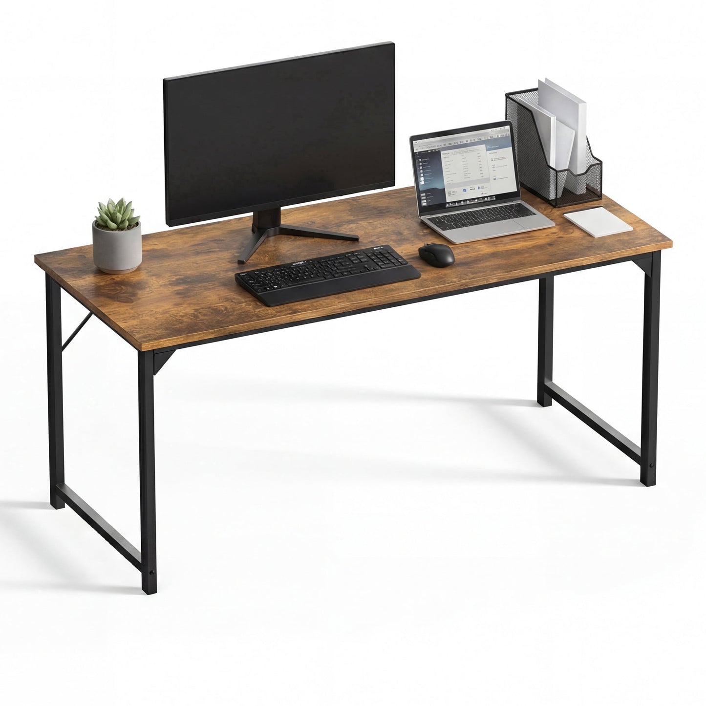 CONCETTA 63in Computer Office Desk, Writing Table for Small Spaces, Modern Style Home Office Desk, Rust Brown