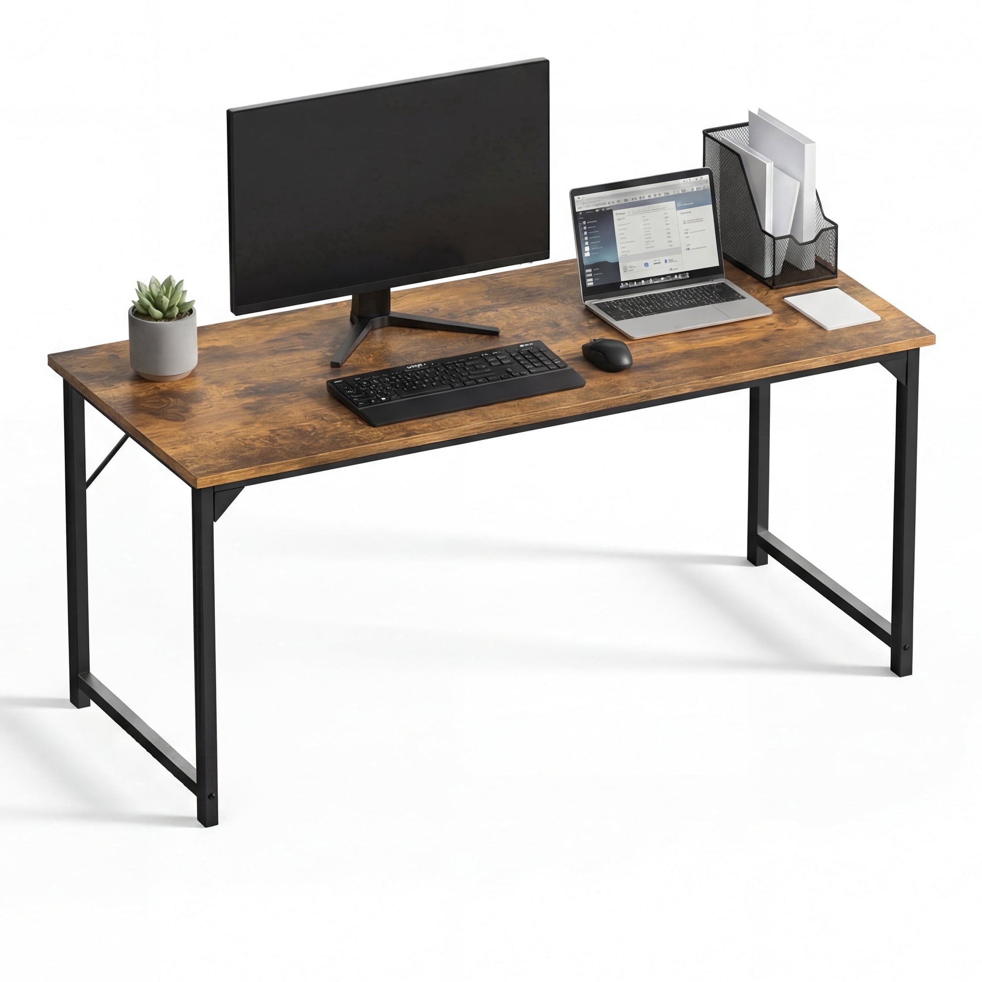 CONCETTA 63in Computer Office Desk, Writing Table for Small Spaces, Modern Style Home Office Desk, Rust Brown