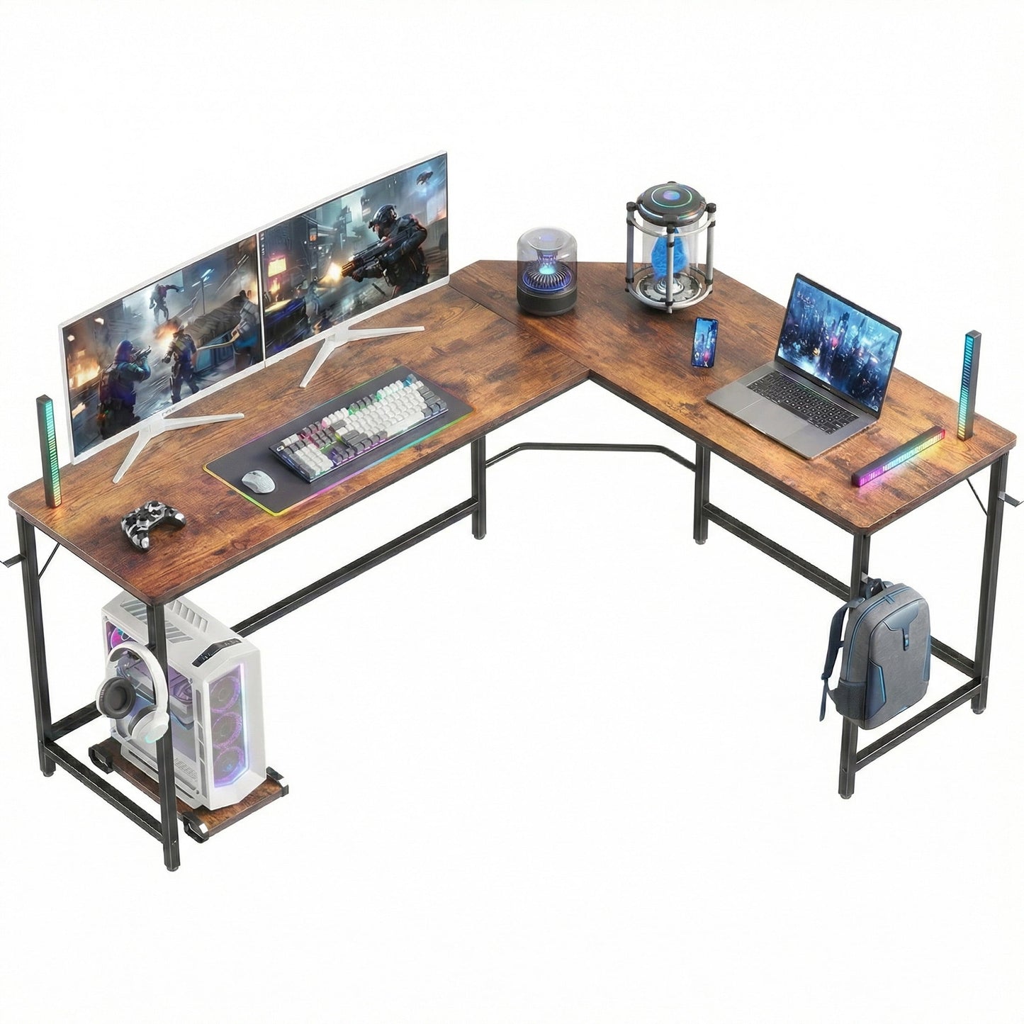 CONCETTA 66â€œ L Shaped Computer Desk with Movable CPU Stand, Corner Desk for Save Space, Home Office, Rust Brown