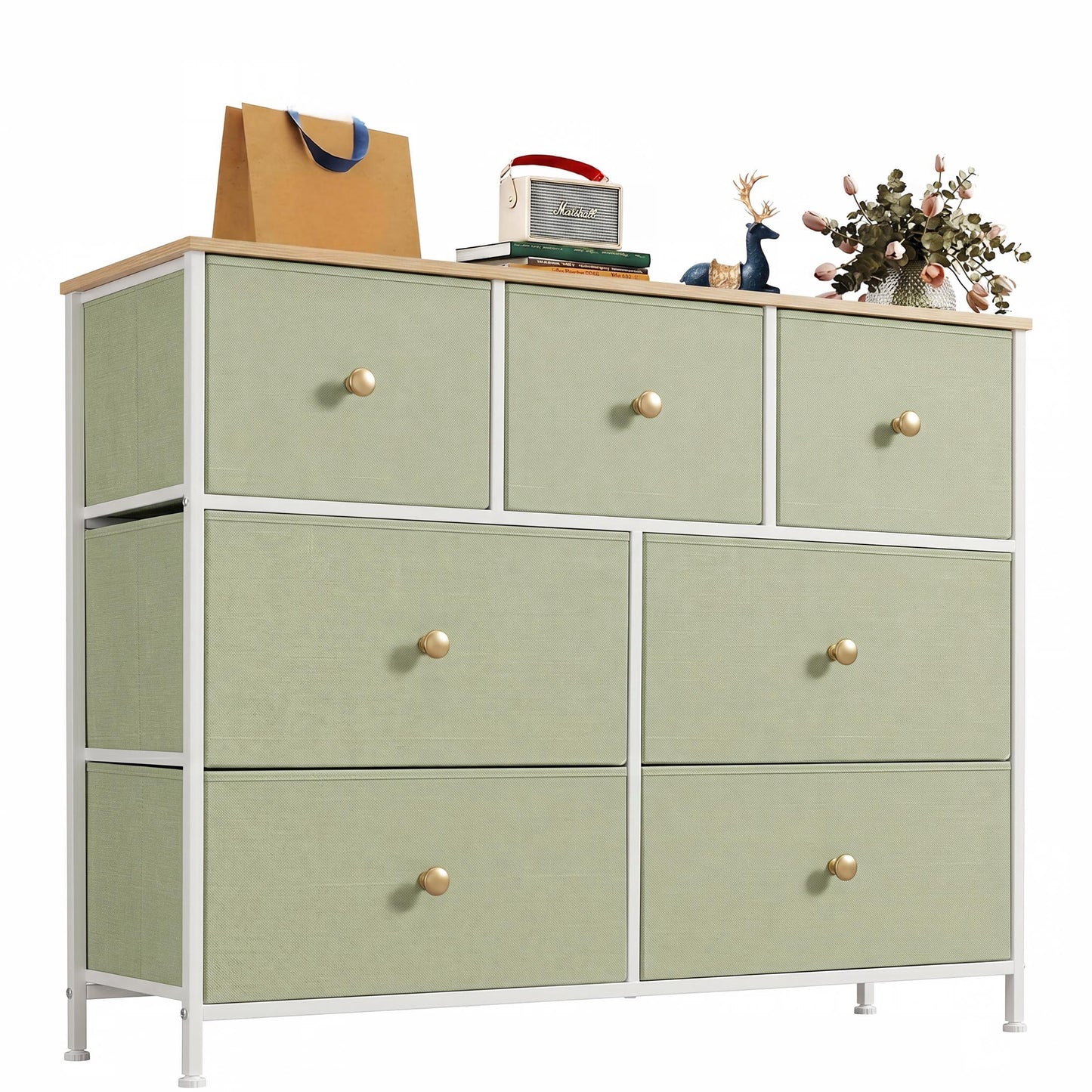 CONCETTA 7-Drawer Fabric Dresser Storage Chest for Bedroom, Closet, Storage Furniture for Adults, Light Green