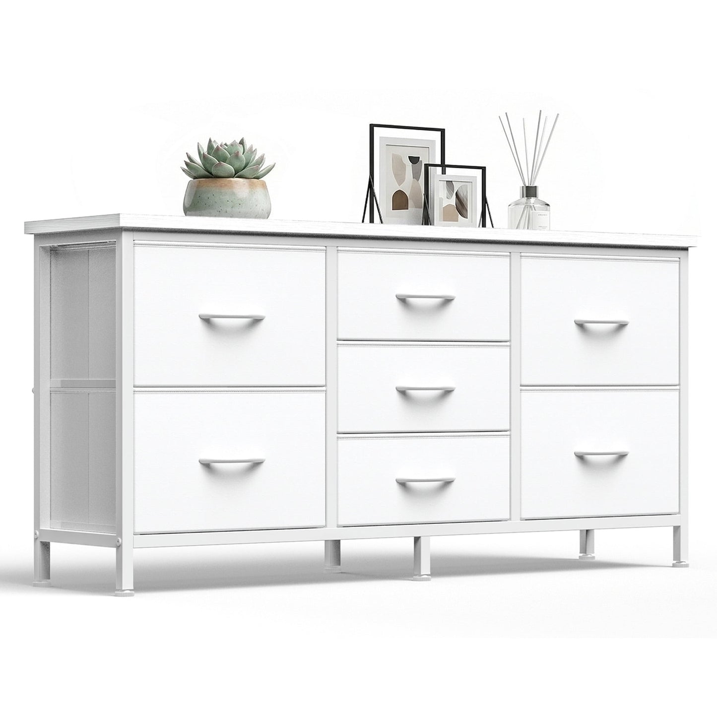CONCETTA 7 Drawer Storage TV Dresser, Metal Frames Resist Deformation, Adjustable Feet Prevent Tipping, Accommodates TV Up to 55 inch, Suitable for Living Room, White