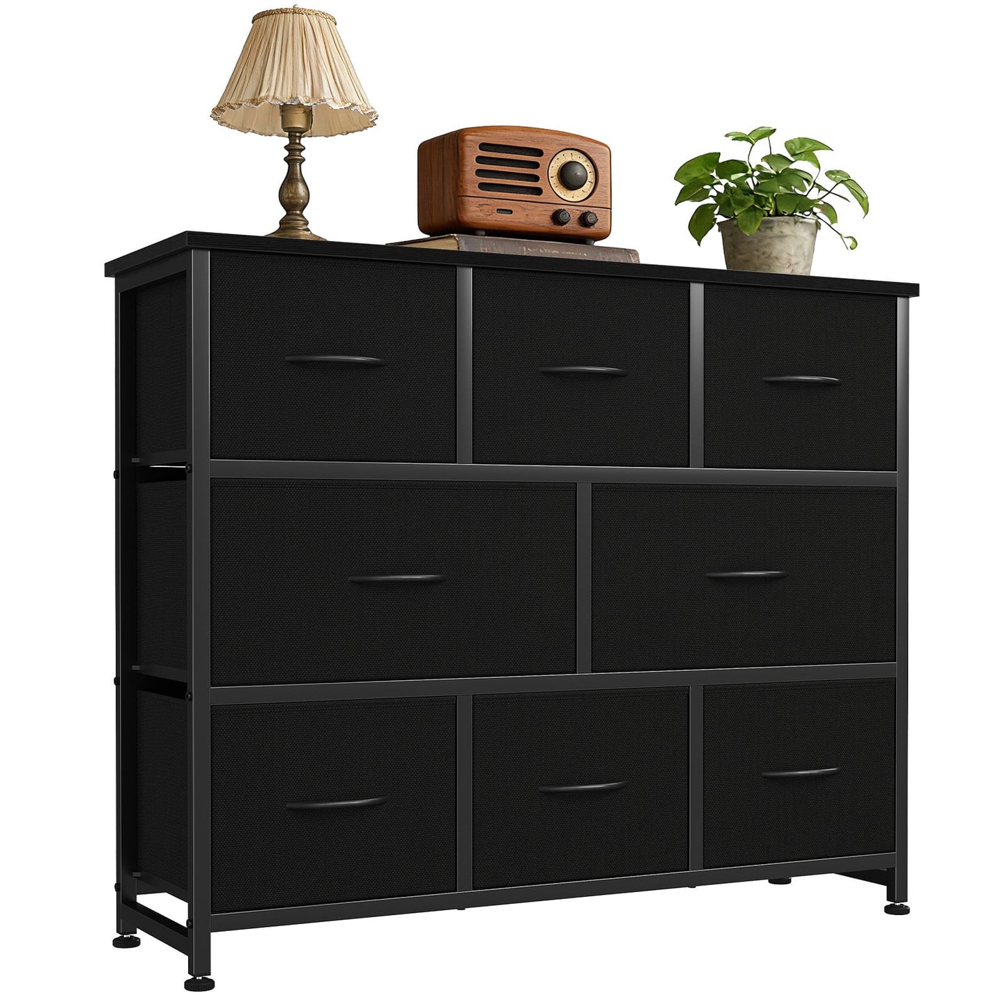 CONCETTA 8 Drawer Fabric Chest, Dresser for Bedroom, Wide Storage Tower for Closet, Living Room, Hallway, Black
