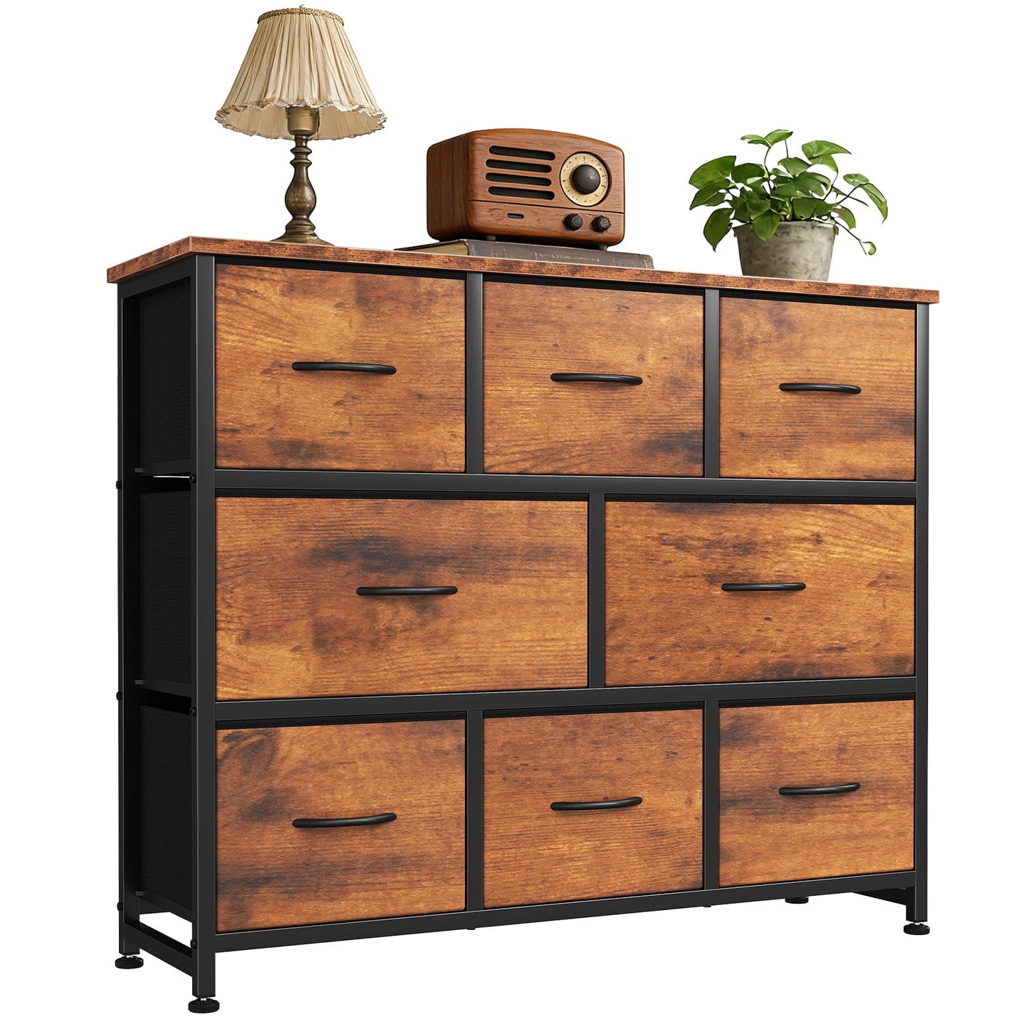 CONCETTA 8 Drawer Fabric Chestï¼ŒDresser for Bedroom, Wide Storage Tower for Closet, Living Room, Hallway, Rustic Brown