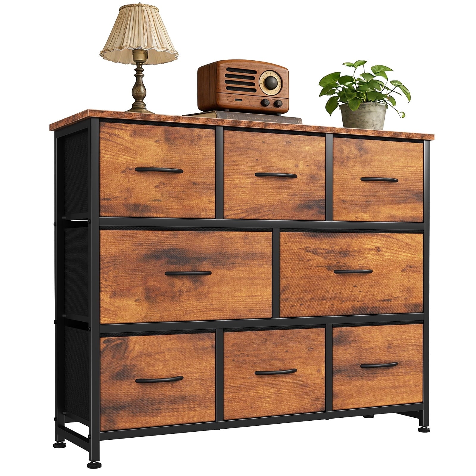 CONCETTA 8 Drawer Fabric Chestï¼ŒDresser for Bedroom, Wide Storage Tower for Closet, Living Room, Hallway, Rustic Brown